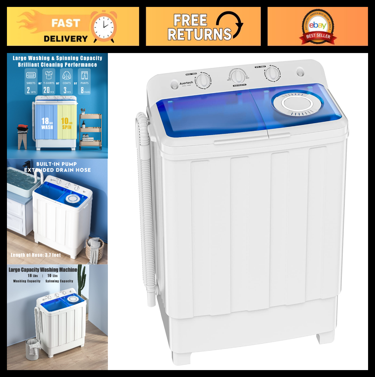 Compact Twin Tub Washing Machine   28lbs Mini Washer & Spinner Combo for Dorms,0