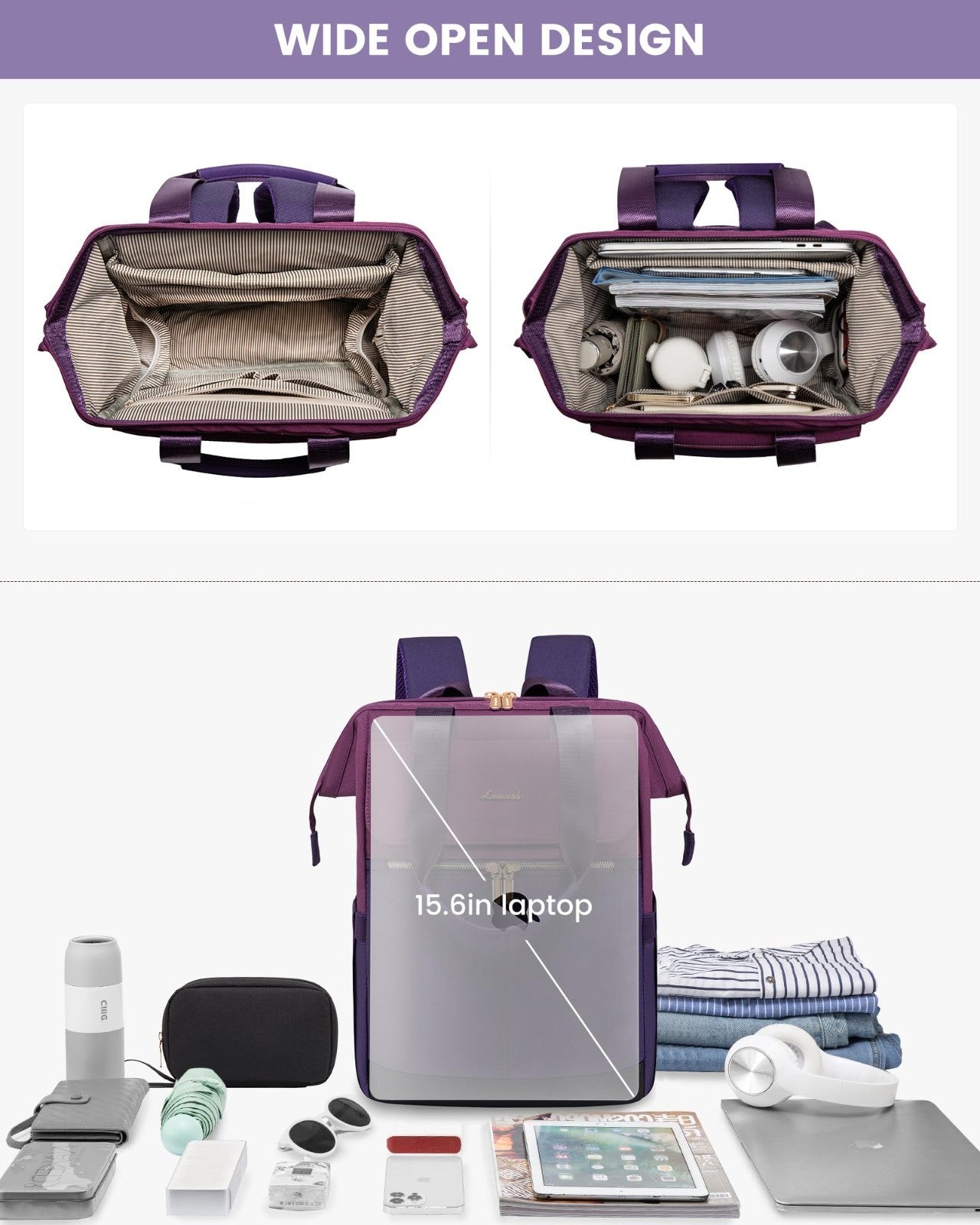 Stylish 17.7" Laptop Backpack for Women, USB Port, Waterproof Travel Bag, Blue P7