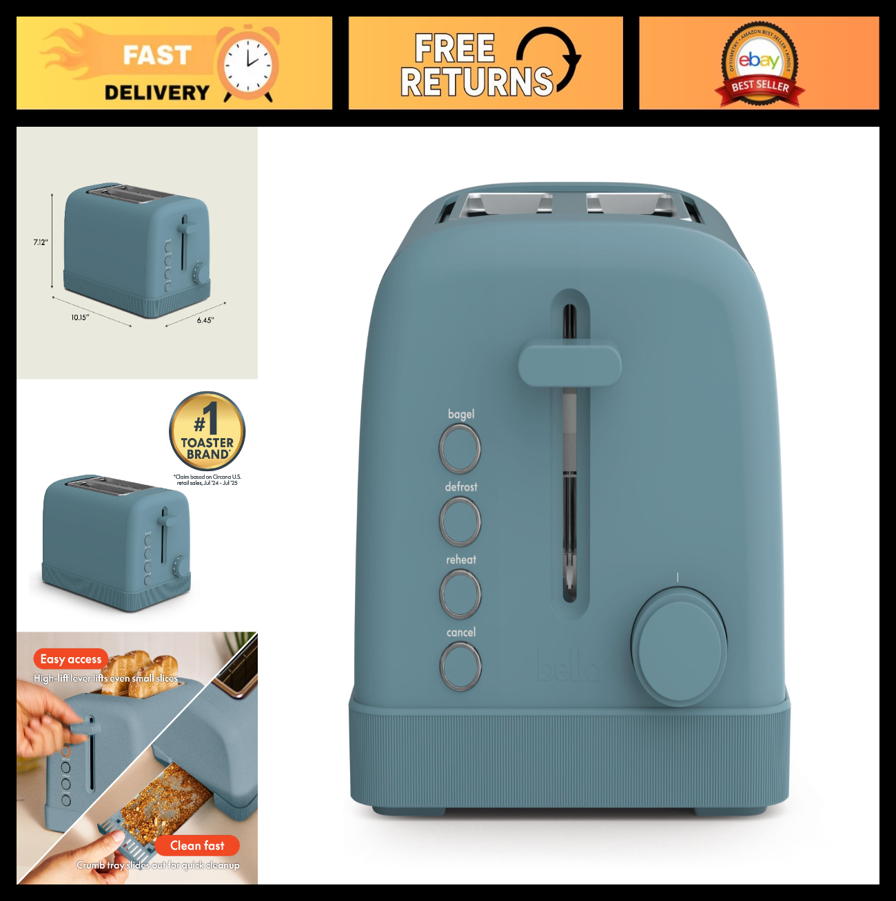 2 Slice Toaster with 6 Shade Settings, Reheat, Cancel, Bagel & Defrost, Removabl0