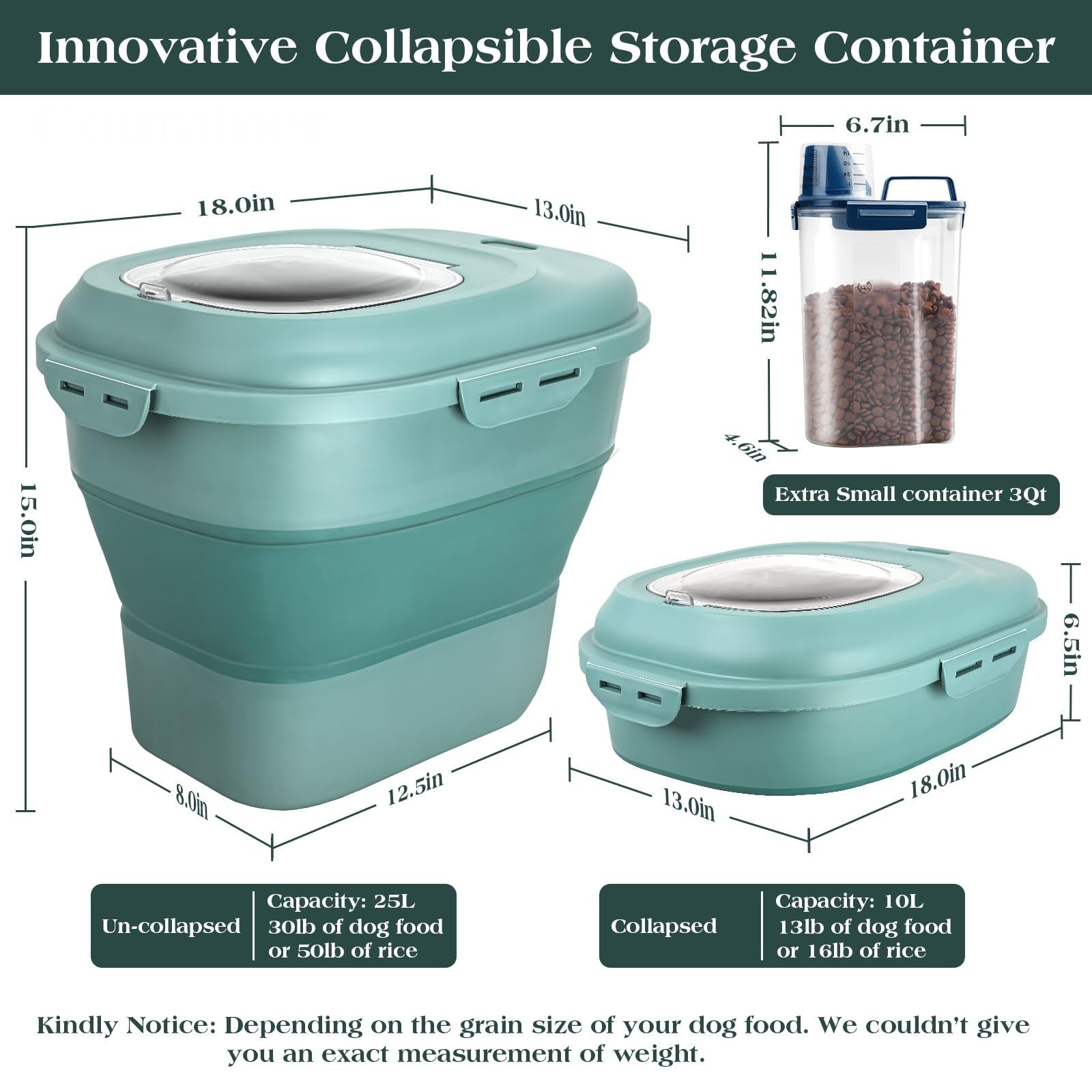 Airtight Dog Food Storage Container, Collapsible 13 30lb with Wheels & Scoop2