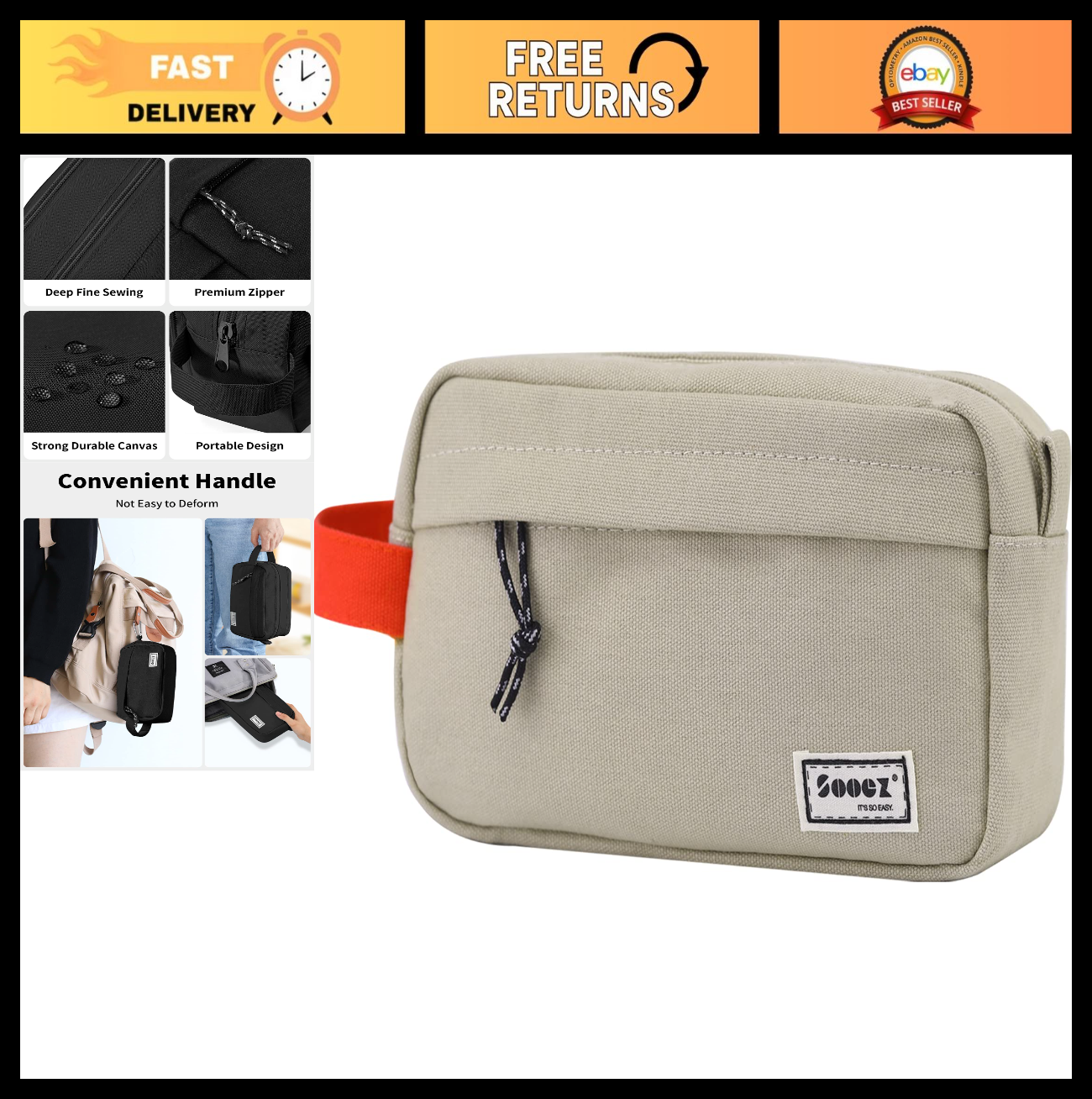Large Capacity Pencil Case   Upgraded Canvas Pouch with Compartments, Easy Grip0