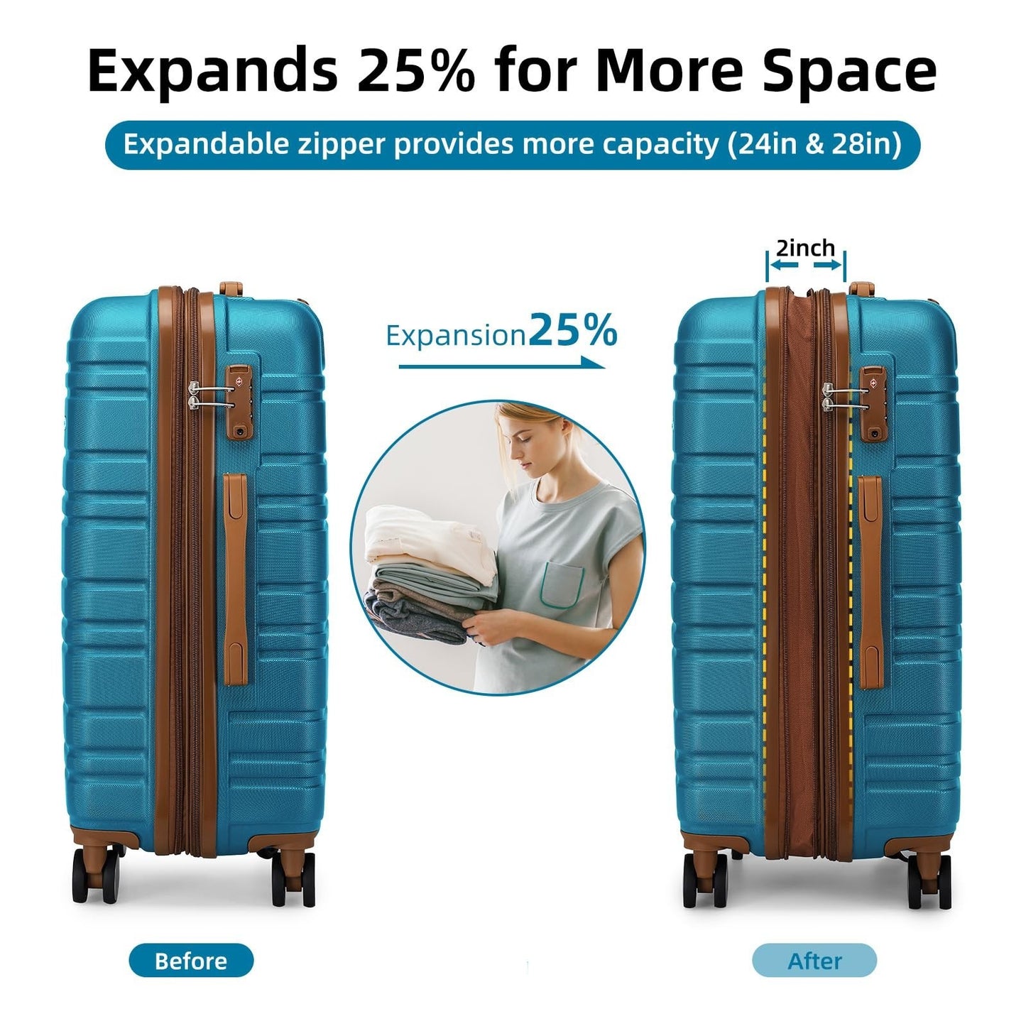 Expandable 6-Piece Luggage Set with 360° Wheels, TSA Lock, Lightweight Hardshell2