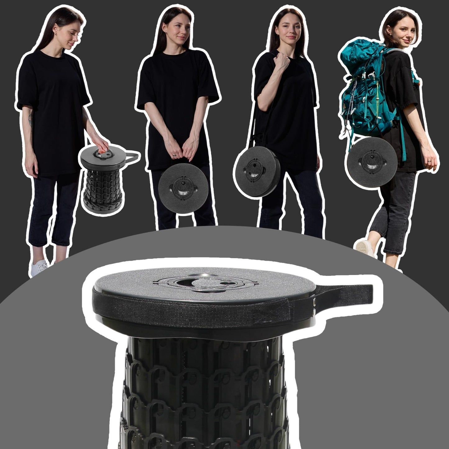 Heavy Duty 19.7" Portable Folding Stool with Cushion - Telescoping Camp Seat, 105