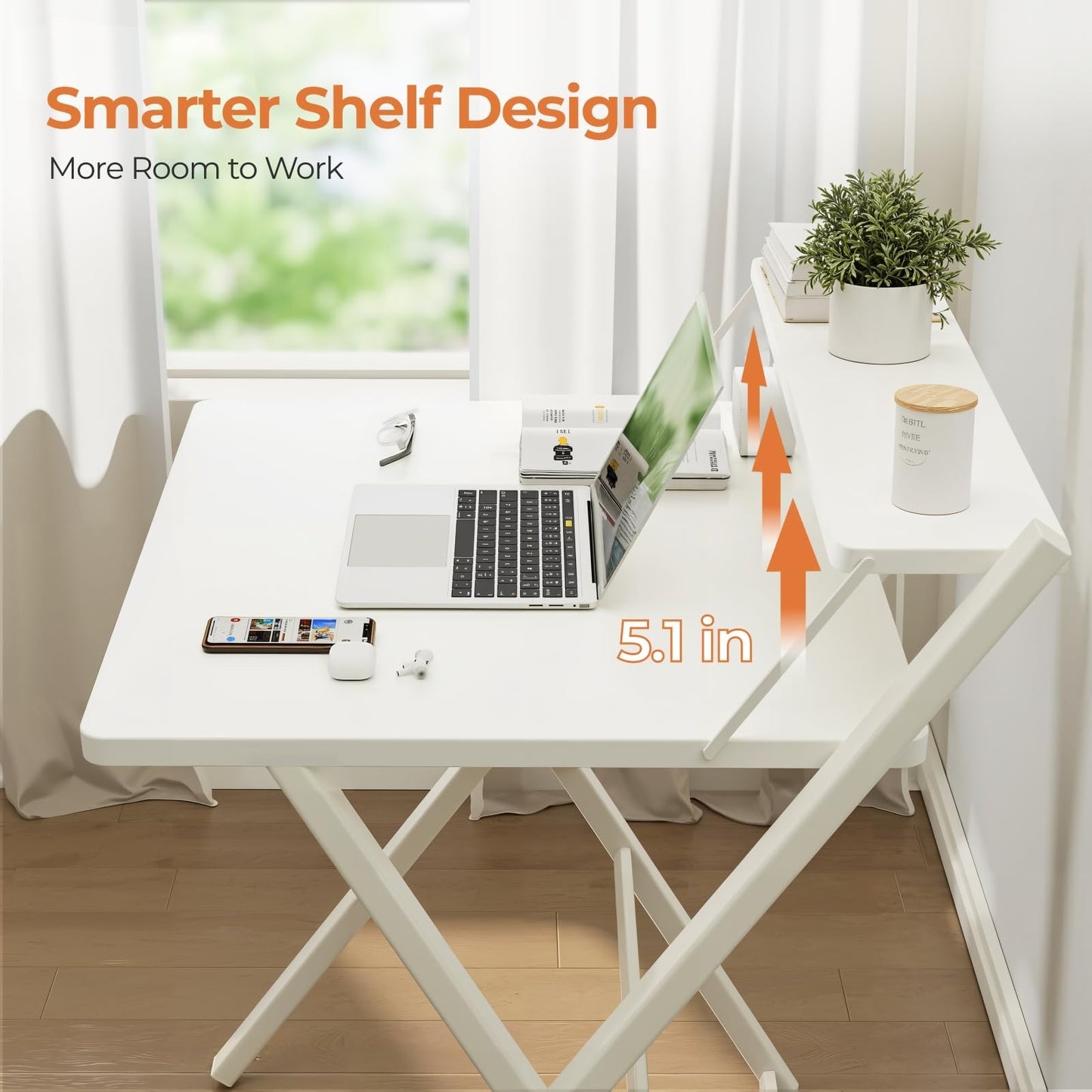 Compact Folding Desk with Shelf - Space-Saving Portable Laptop Table for Home Of4