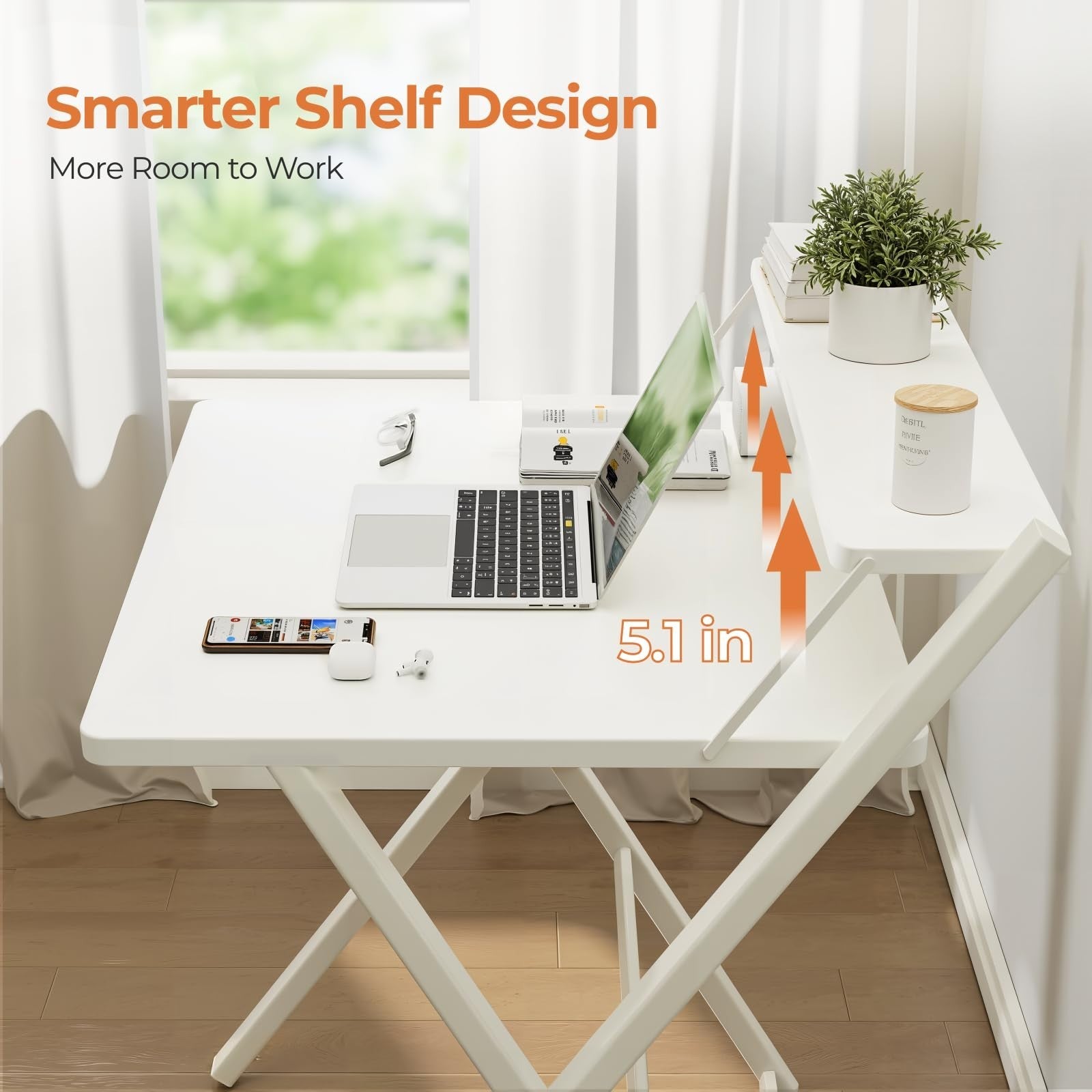 Compact Folding Desk with Shelf - Space-Saving Portable Laptop Table for Home Of4