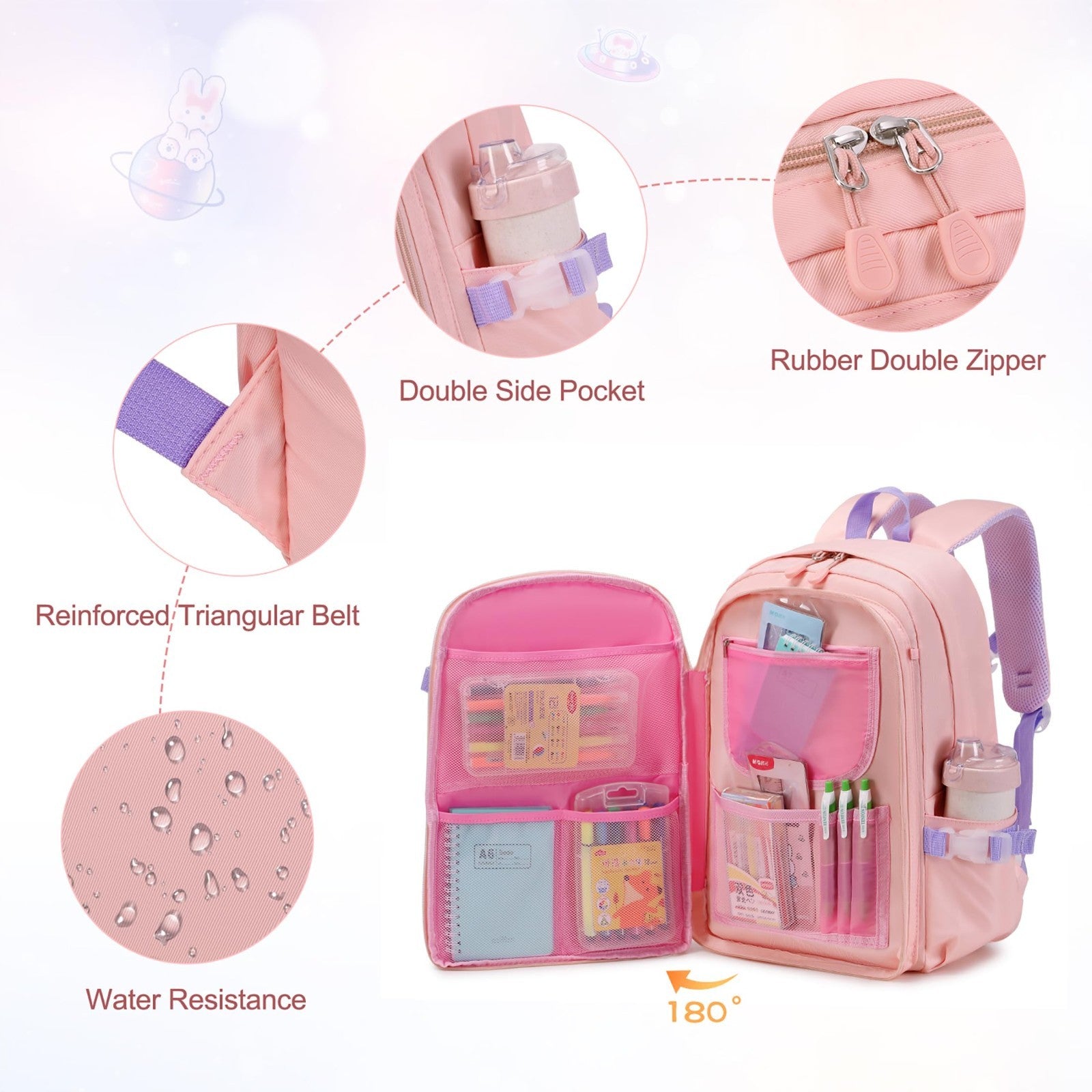 Kawaii Bunny Girls Backpack Set   4PCS School Bag, Tote, Lunch Box & Pencil Case4