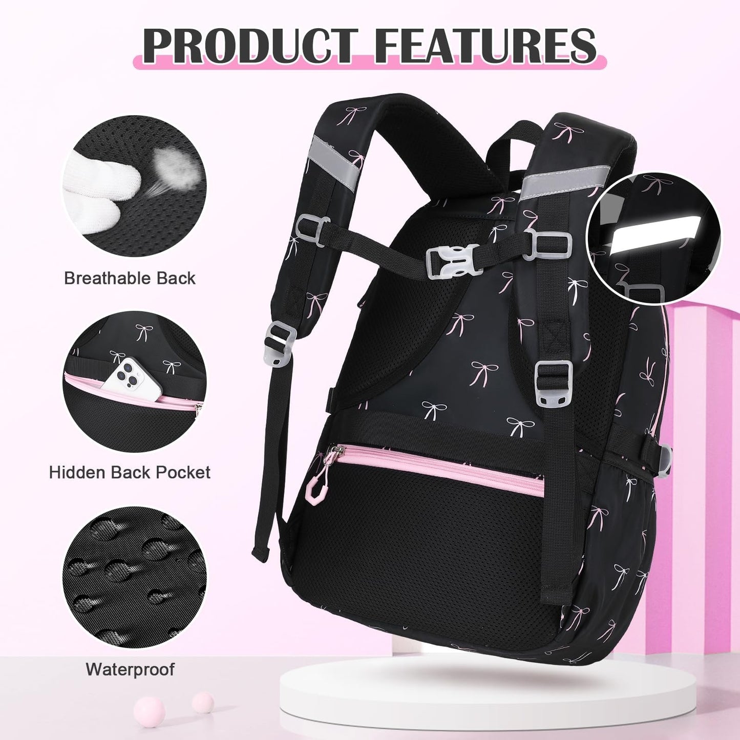 Girls Backpacks Set   6PCS with Insulated Water Bottle, Lunch Bag & Pencil Pouch7