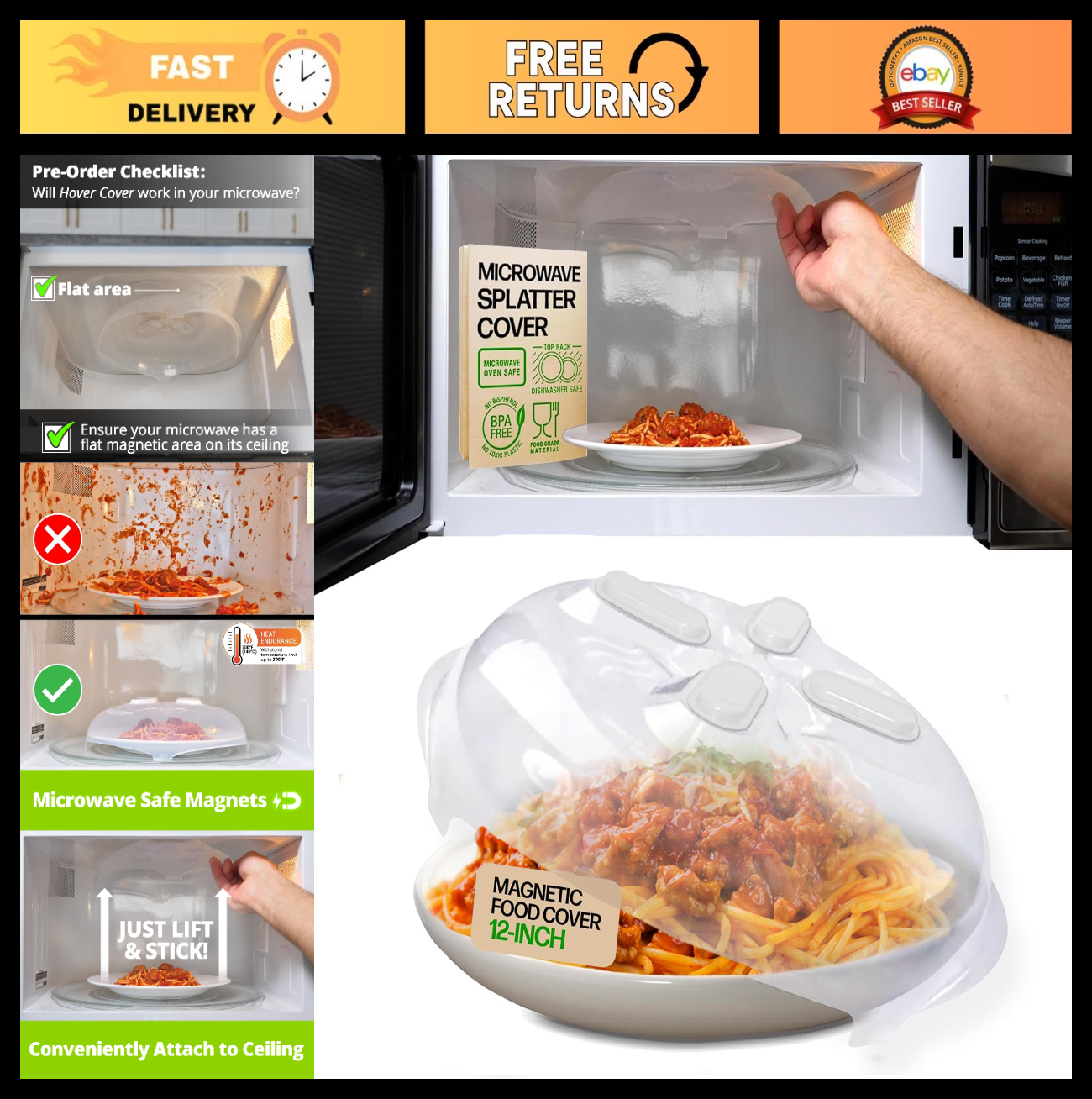 Microwave Splatter Cover 12"   BPA Free, Vented Lid, Anti Splash, Dishwasher Saf0