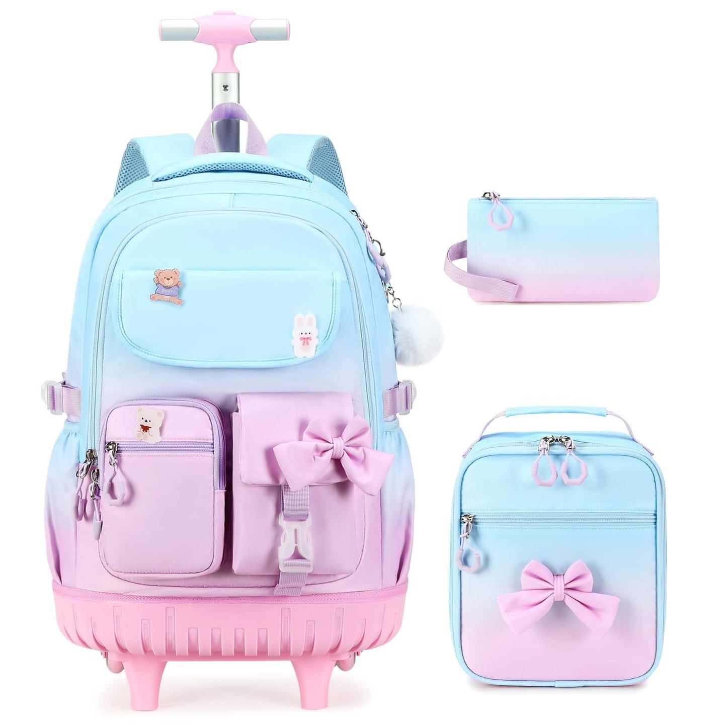 Rolling Backpack for Girls   Wheeled School Bag with Lunch Bag & Pencil Pouch, T1