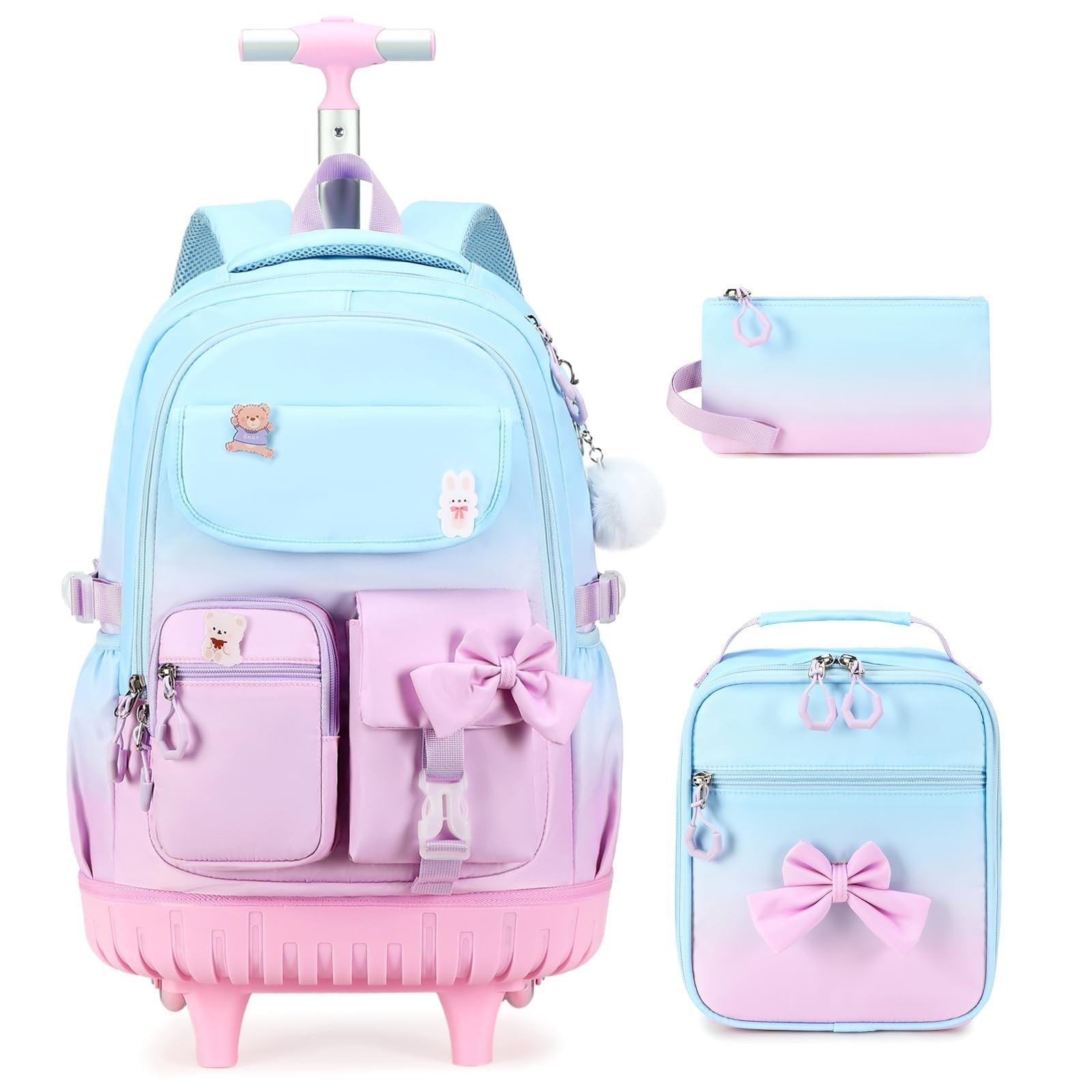 Rolling Backpack for Girls   Wheeled School Bag with Lunch Bag & Pencil Pouch, T1