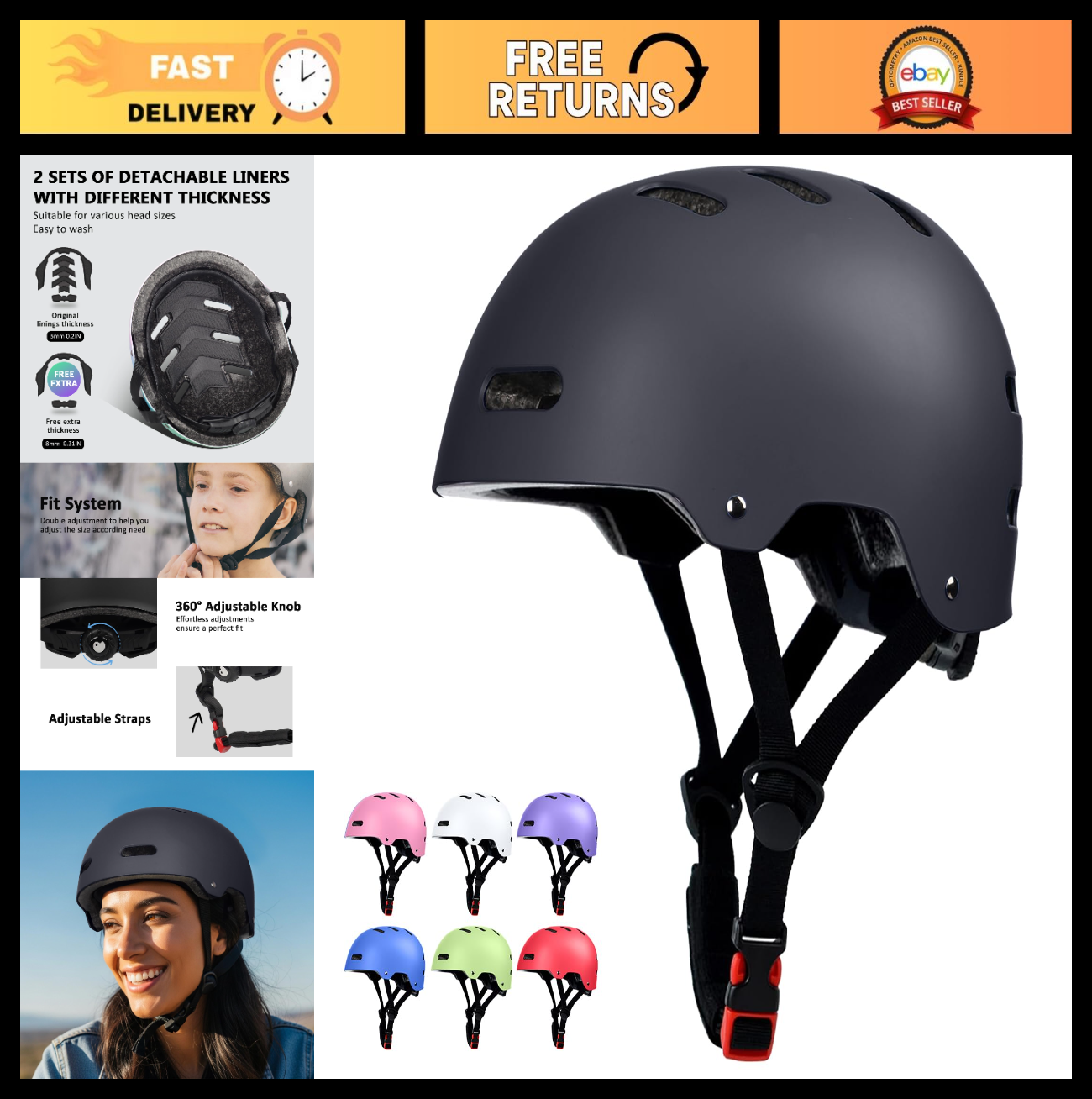 Multi-Sport Helmet for Skateboarding, Biking, Scooter | Adjustable, Lightweight,0