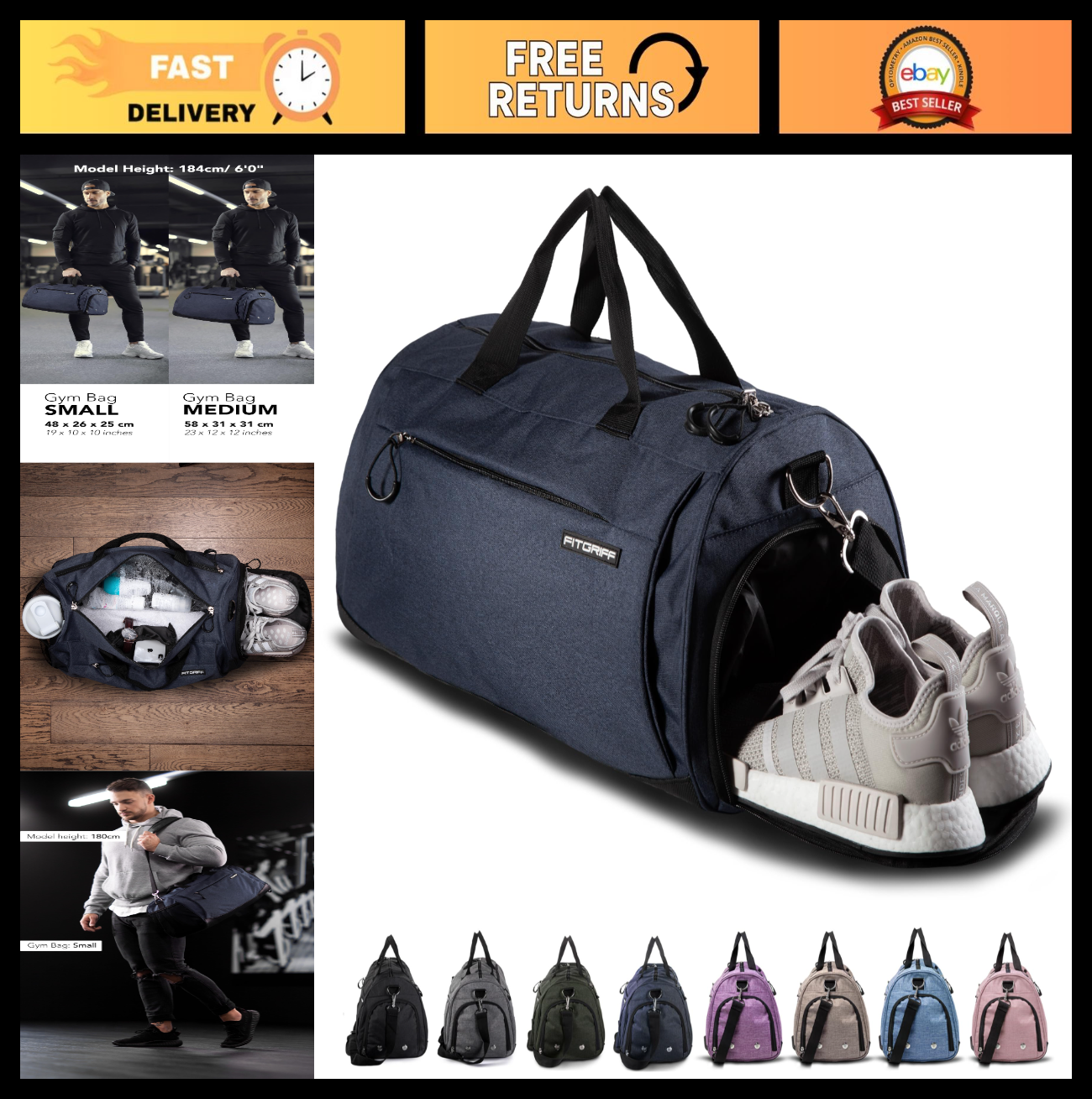 Gym Duffle Bag with Shoe & Wet Compartment - Travel, Sports, Fitness & Workout0