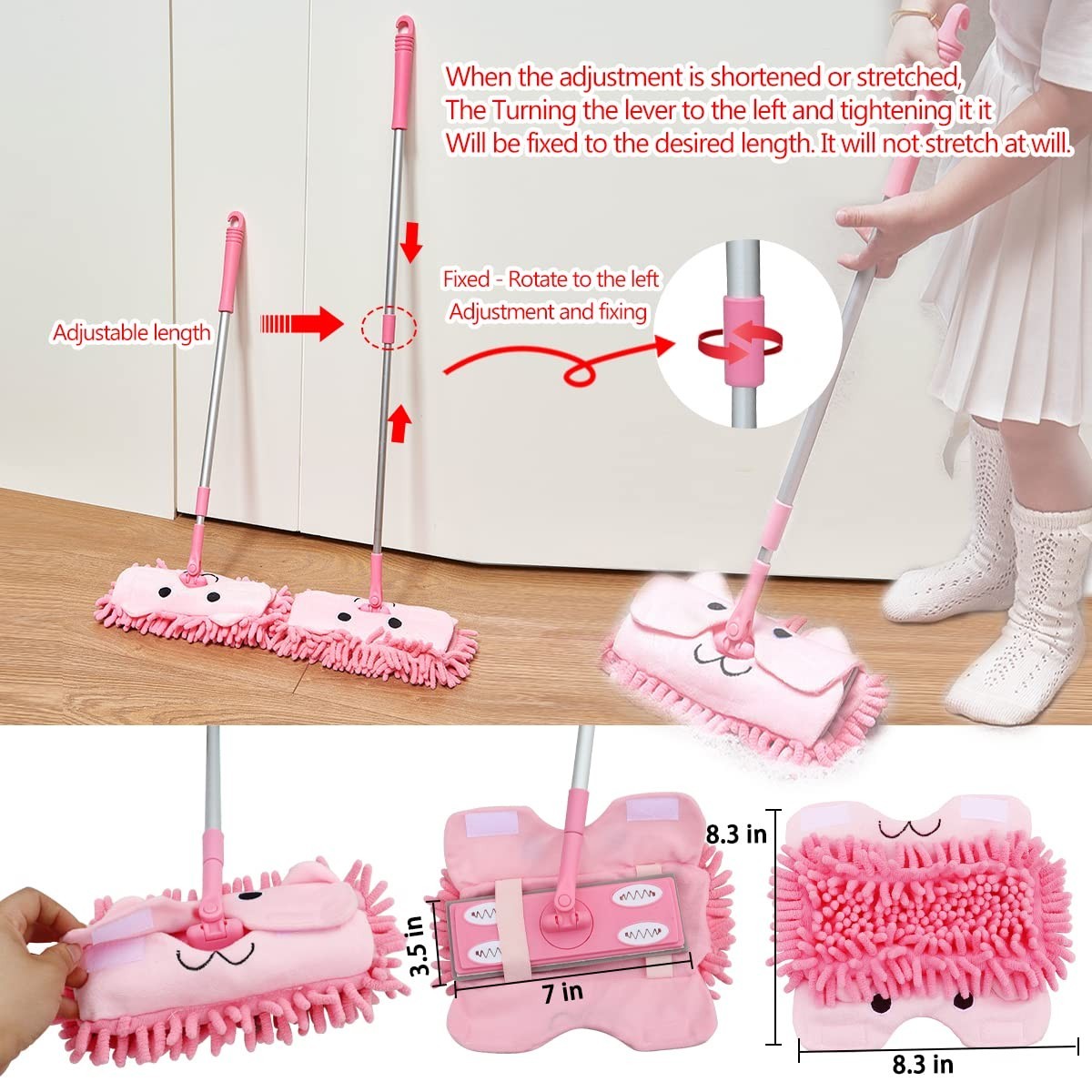 7 Pack Kids Cleaning Set - Housekeeping Tools, Mop, Broom, Apron, Duster, Role P4