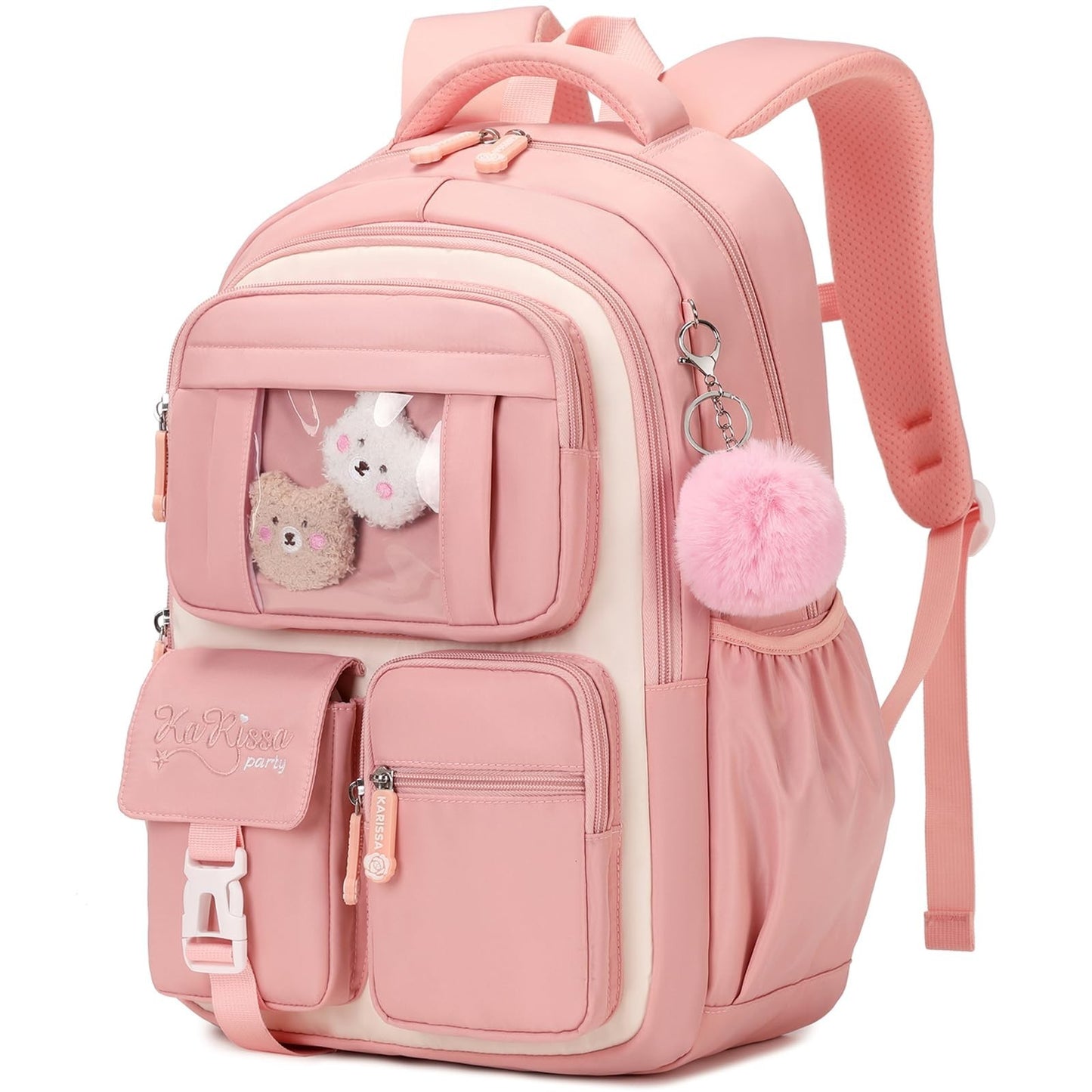 Kawaii Girls Backpack - Cute Pink & Beige School Bag for Middle & Elementary Stu1