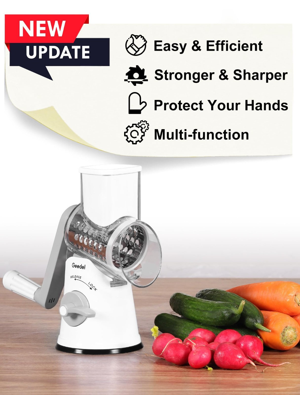 Rotary Cheese Grater & Vegetable Slicer   5 Blades, Stainless Steel, Fast Cuttin5