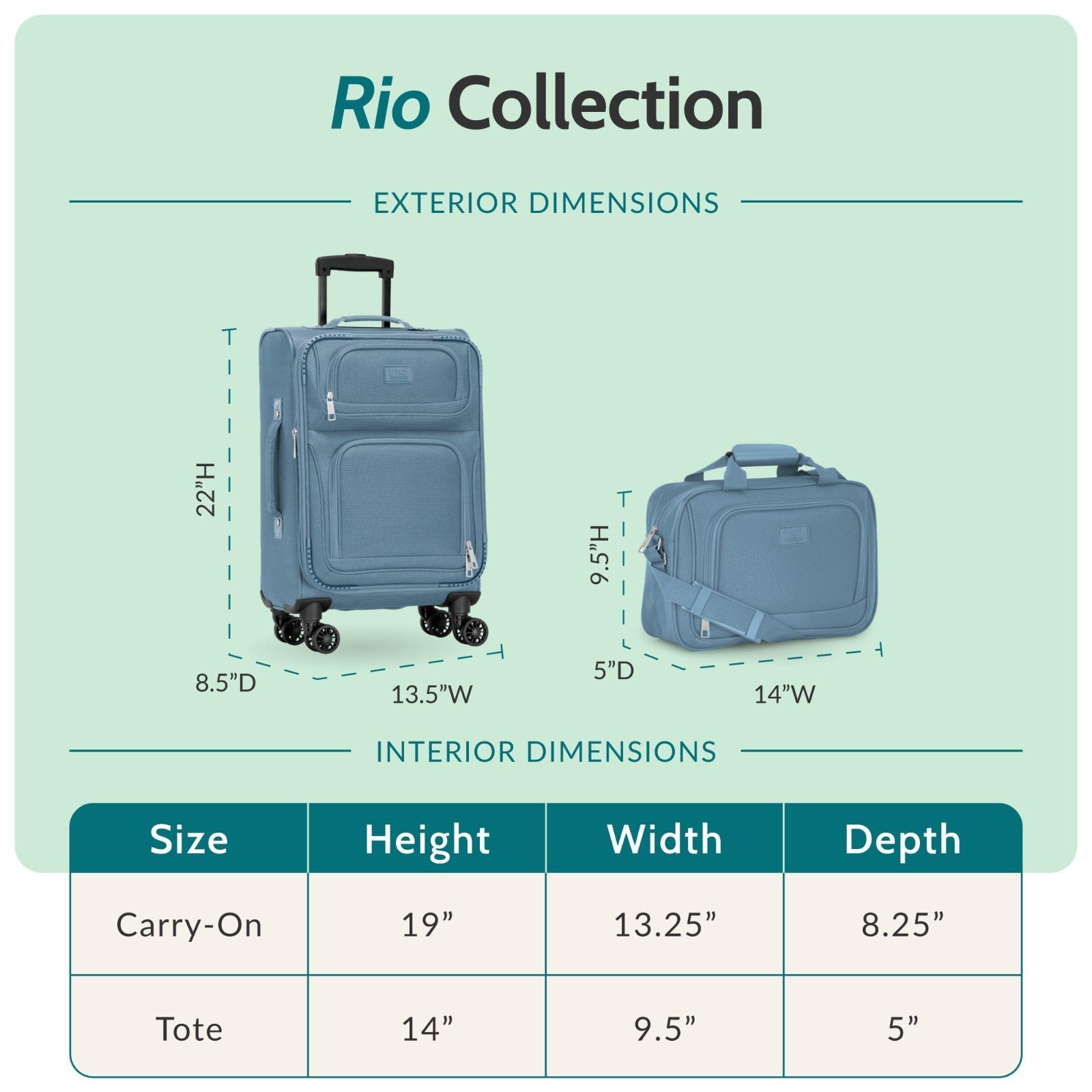 Lightweight Softside Rolling Carry-On Suitcase, 4-Wheel Travel Luggage, Light Bl3