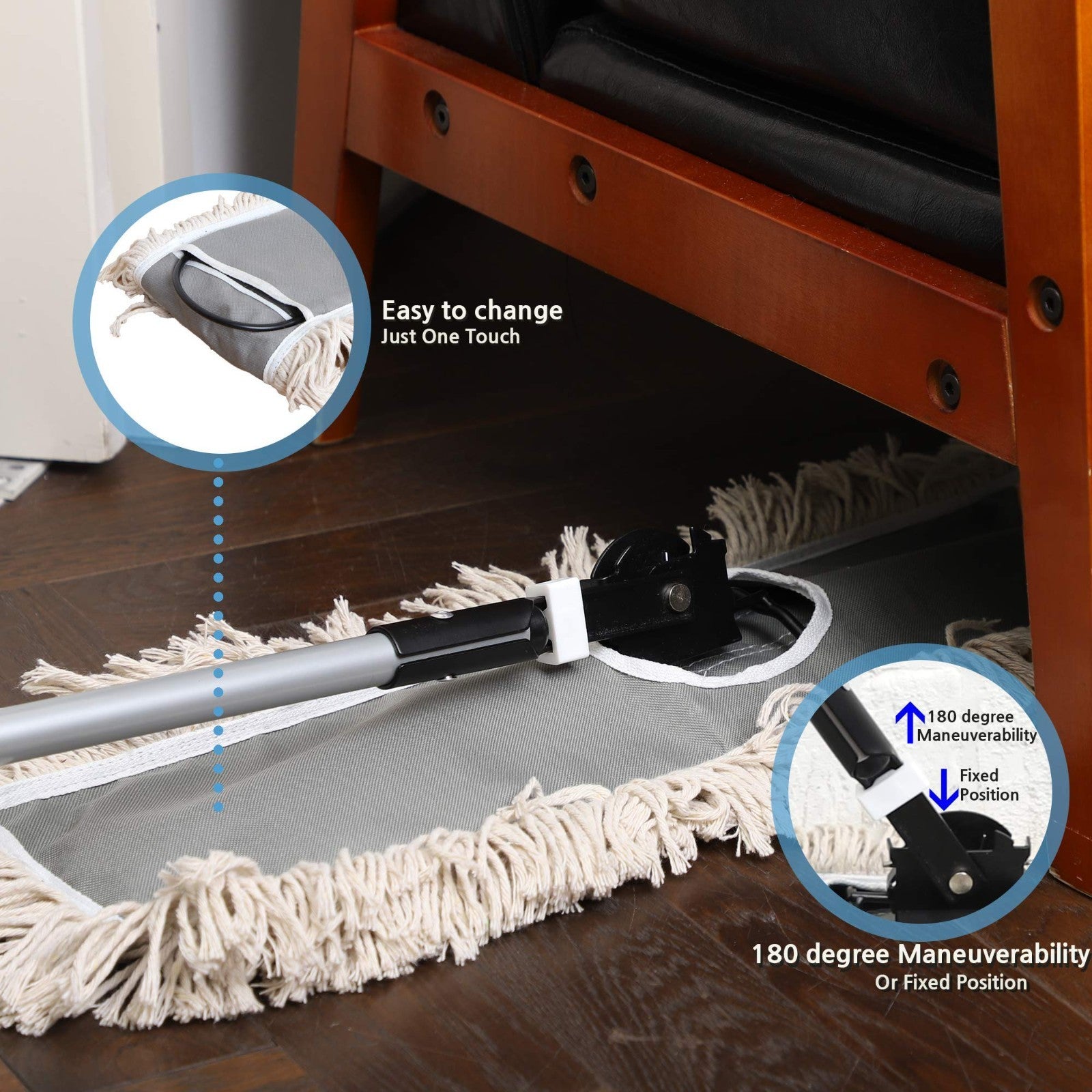 24" Industrial Cotton Dust Mop with Adjustable Steel Handle - Commercial Floor C7