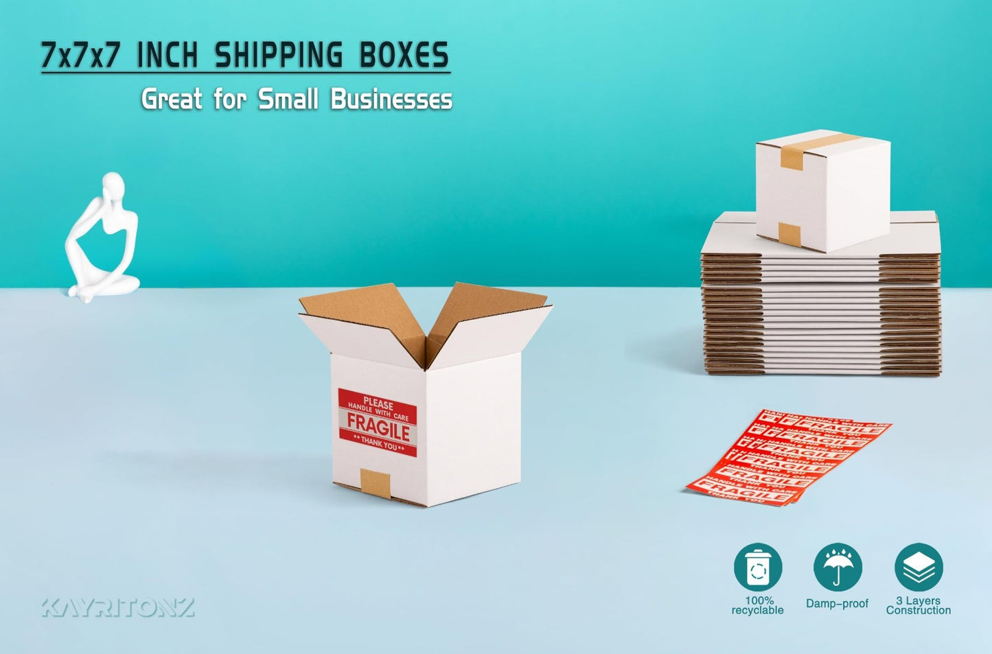 25 Pack Small 7x7x7 Inch White Shipping Boxes | Corrugated Cardboard for Crafts,5