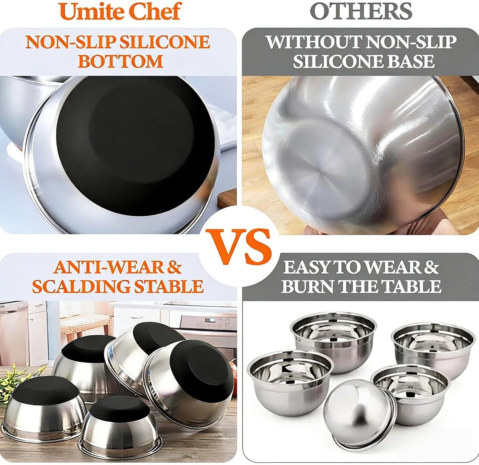 Heavy Duty 26pcs Stainless Steel Mixing Bowl Set with Lids & Grater, Non Slip, 75
