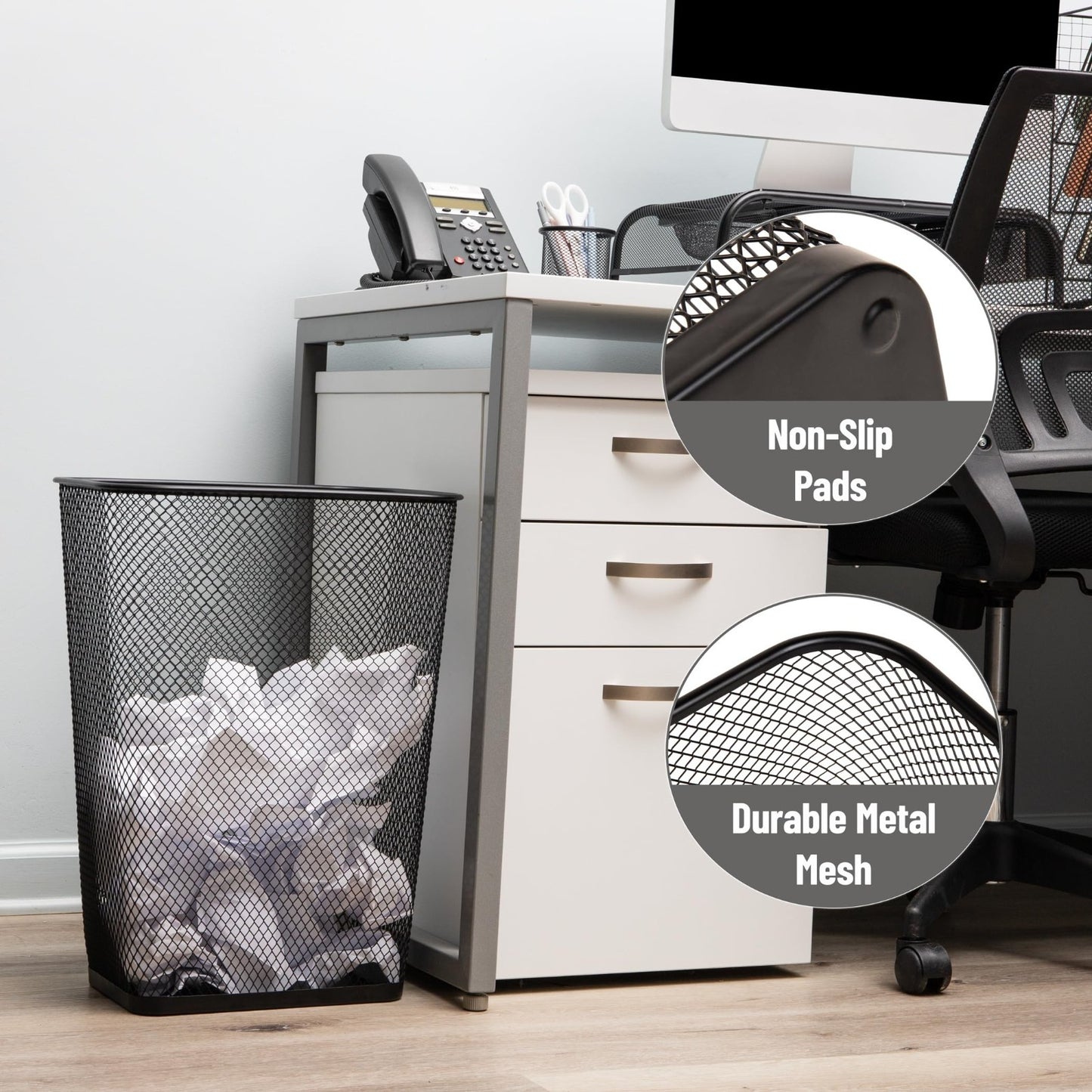 10 Gallon Metal Mesh Waste Bins Set of 2 | Black Office & Home Trash Cans, Non-S3