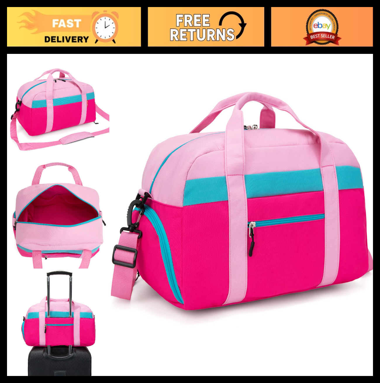 18" Pink Kids Duffle Bag - Perfect for Boys & Girls, Weekend Travel & Sports0
