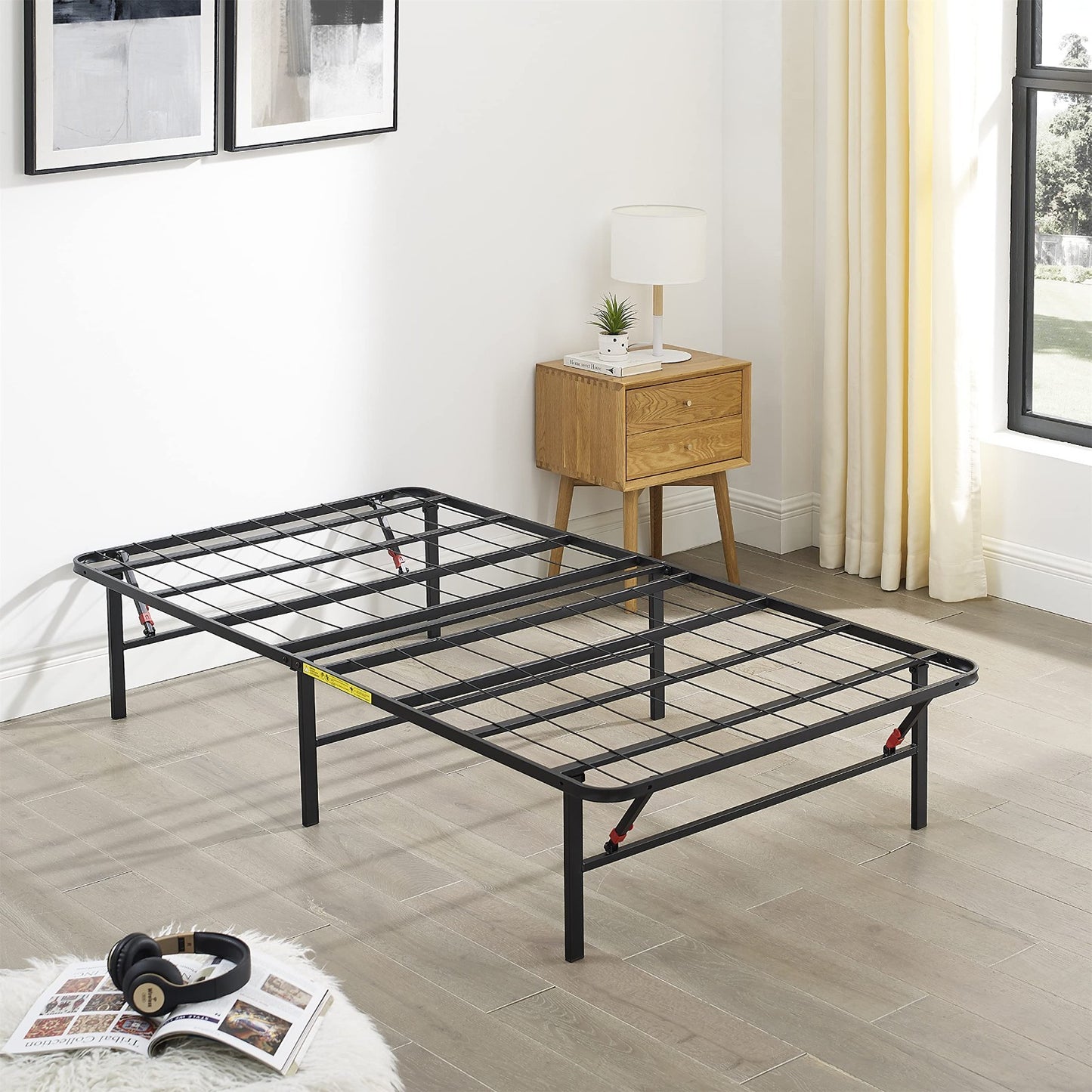 Foldable Metal Platform Bed Frame, Twin Size, Sturdy Steel Support, No Box Sprin2
