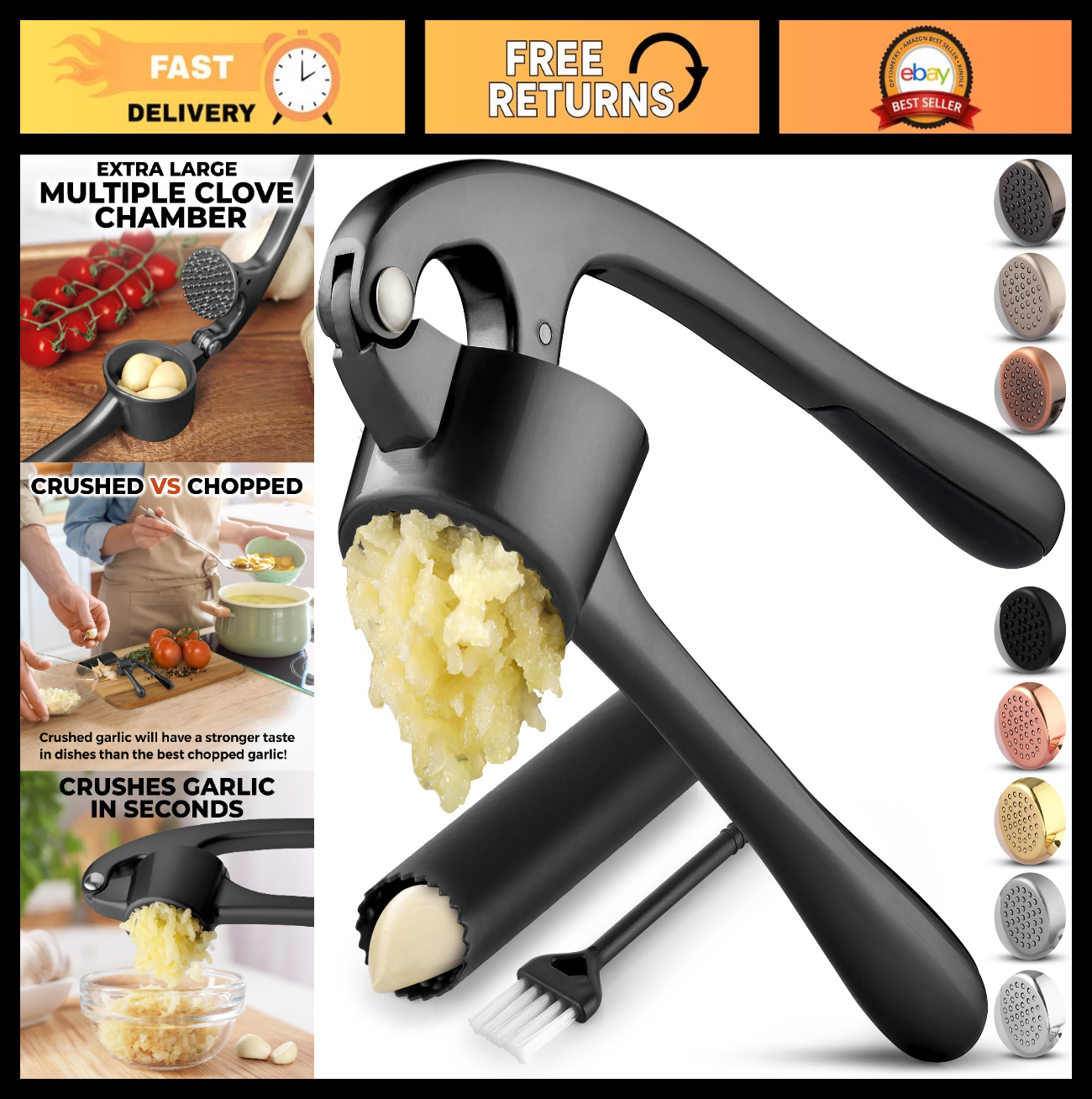Premium Garlic Press Set   Large Bowl, Rust Proof Mincer Tool, Easy Squeeze Peel0