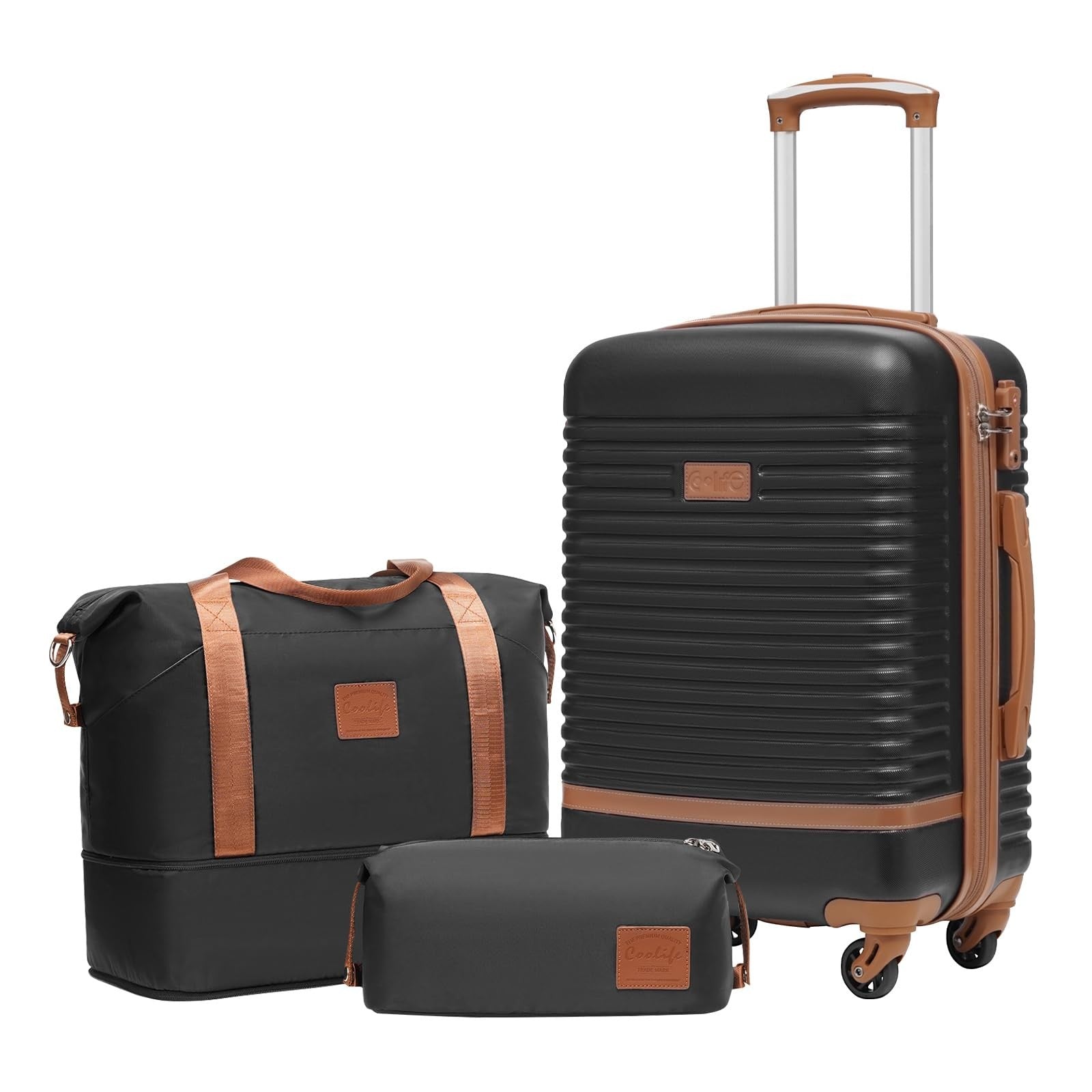 3-Piece Black Luggage Set - Carry-On Suitcase with 360° Spinner Wheels, Trolley1