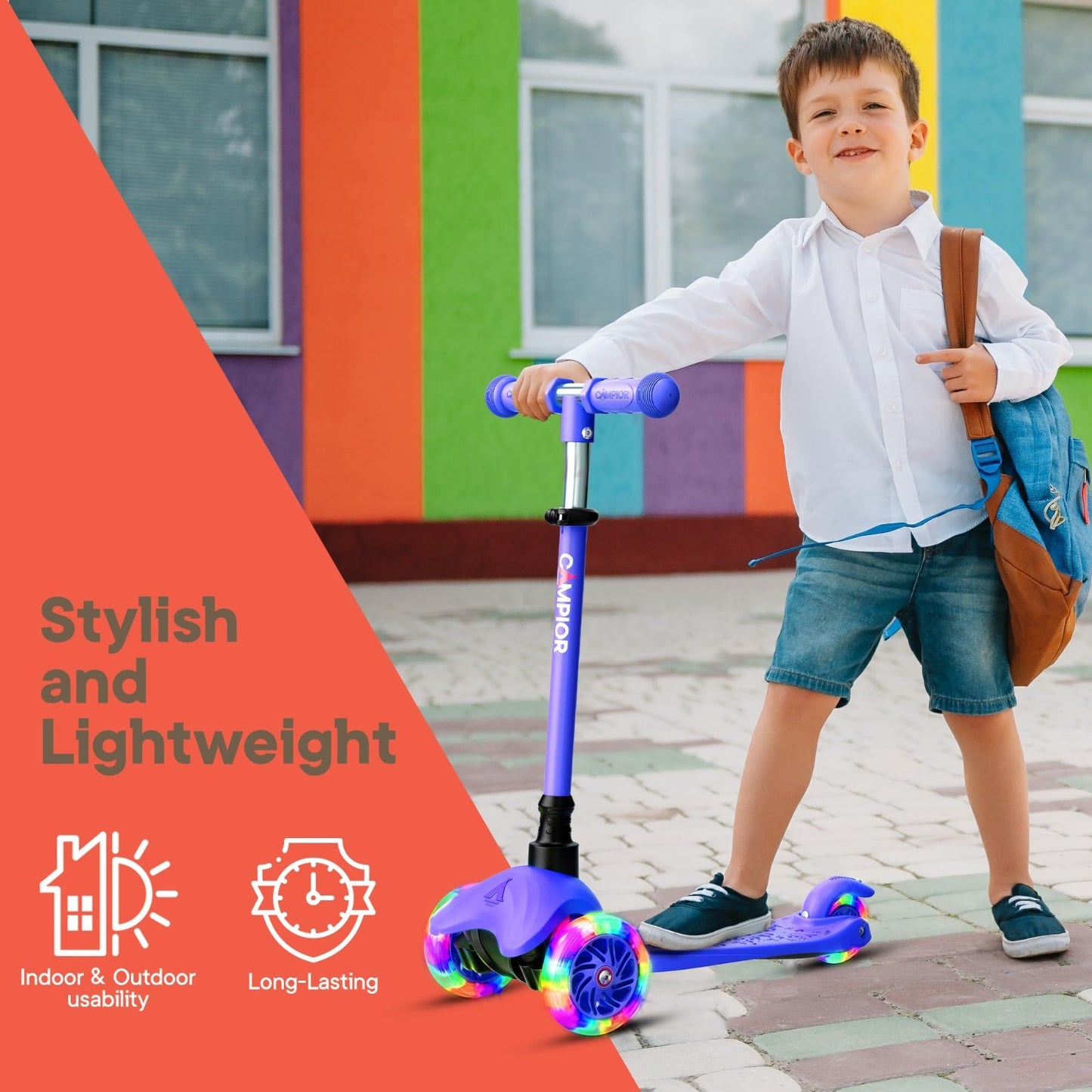 Mini 3-Wheel Kids Scooter - Lean-to-Steer, LED Light-Up Wheels, Adjustable Handl8