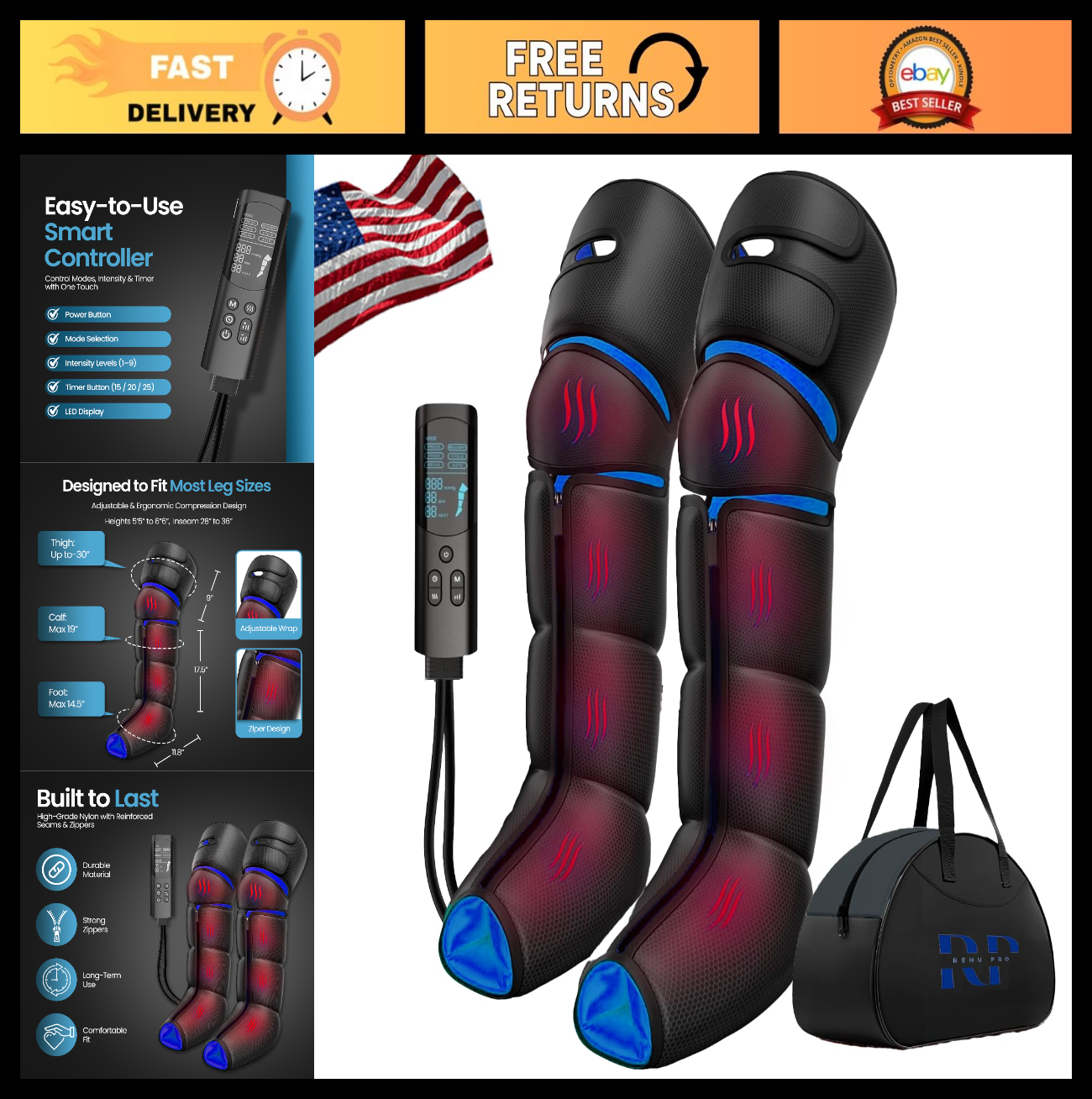 Leg Massager with Heat & Compression for Pain Relief, Circulation Boost, 9 Inten0