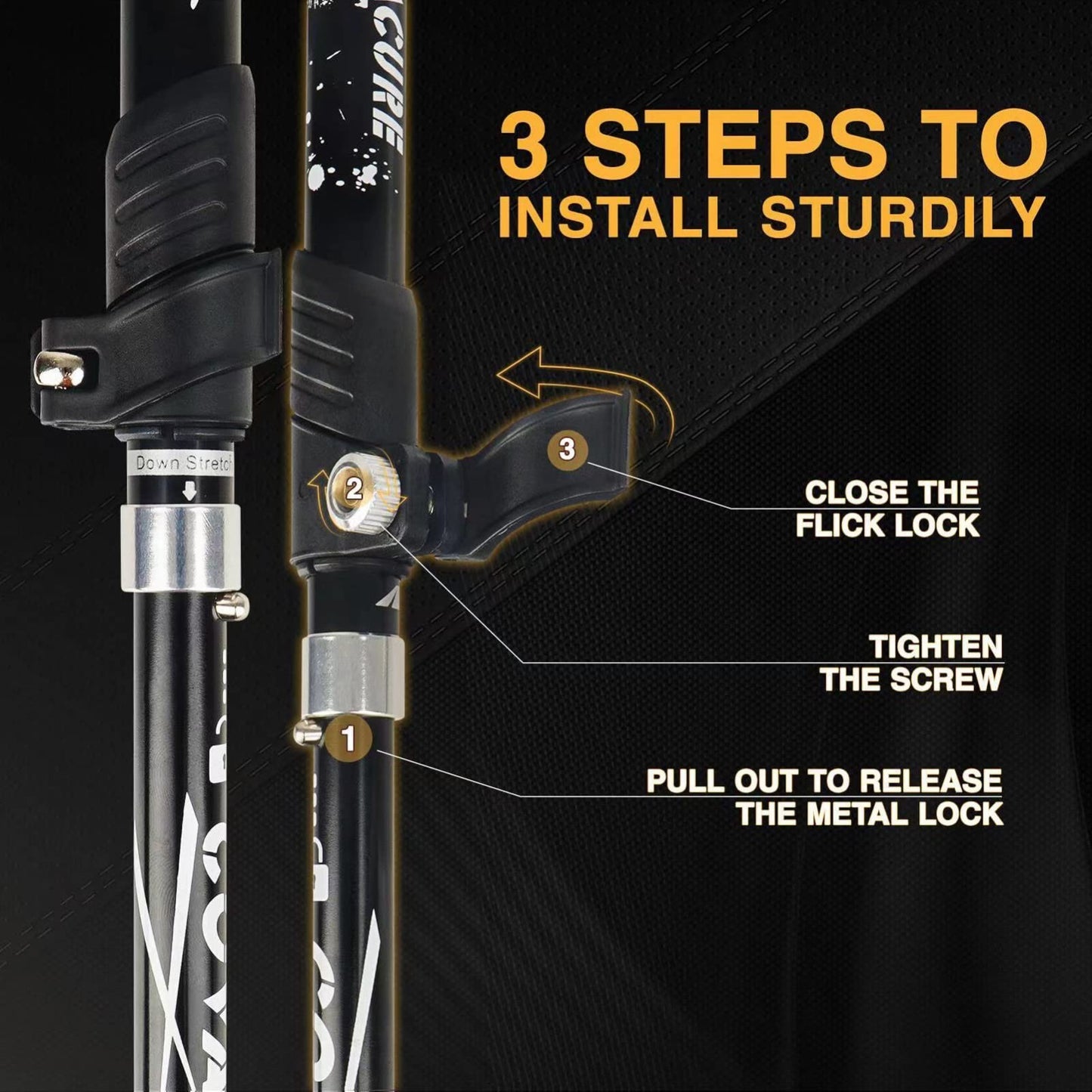 Collapsible Trekking Poles - Lightweight Aluminum Hiking Sticks, Telescopic & Fo3