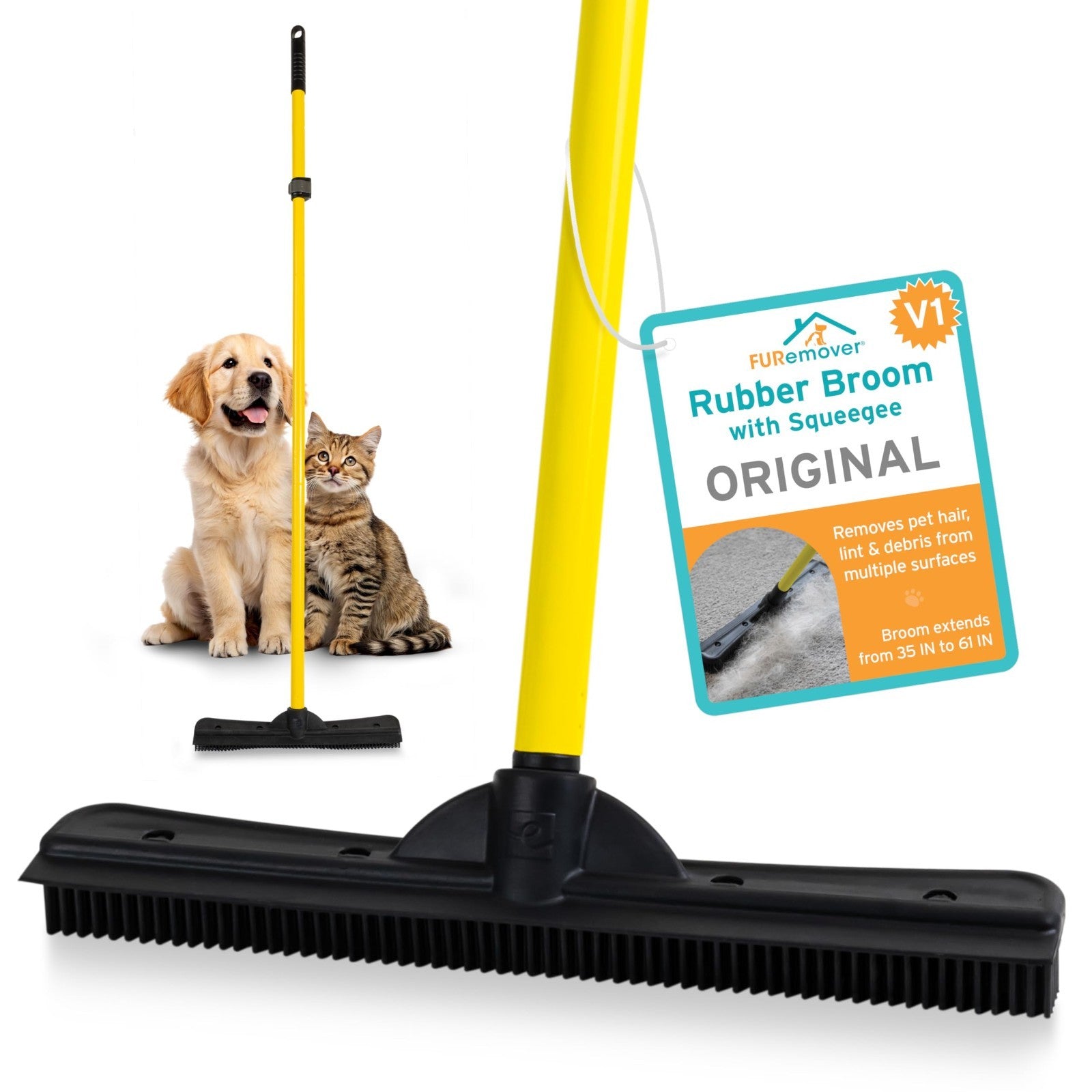 Pet Hair Removal Rubber Broom with 61" Telescopic Handle - Effective Fur Remover1