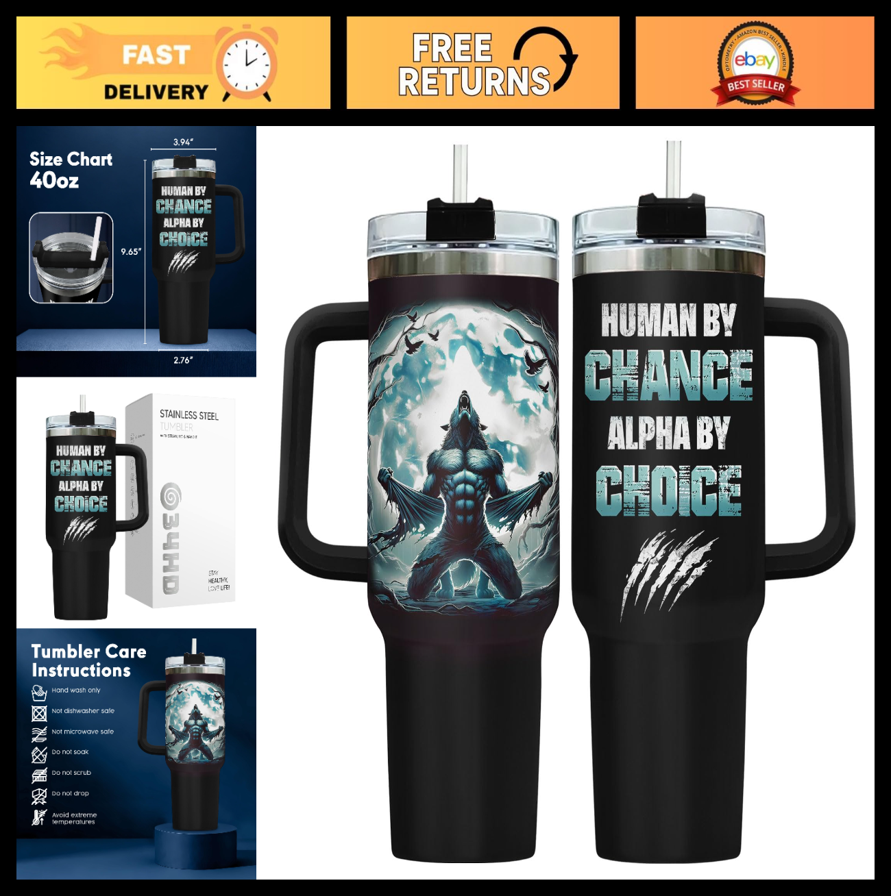 40oz Insulated Tumbler with Handle & Straw   Perfect Travel Mug for Dad, Gifts!0