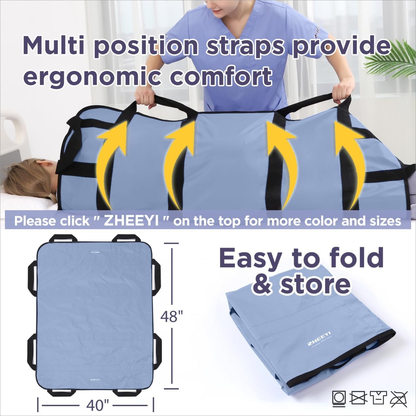 Multipurpose 48"x40" Bed Pad with Handles   Washable Transfer Sheet for Lifting3