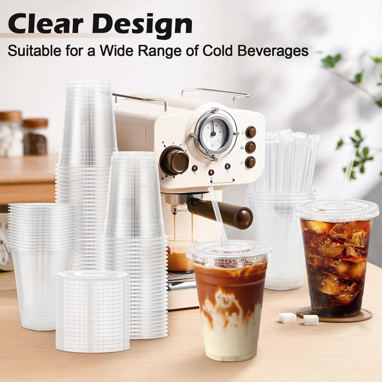 500 Pack 16 oz Clear Plastic Cups with Lids & Straws | Disposable Cold Drink Cup4