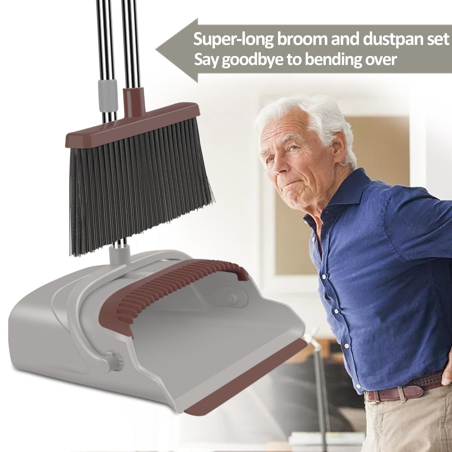 Self-Cleaning Broom & Dustpan Set with Teeth, Long Handle for Pet Hair, Home Use4