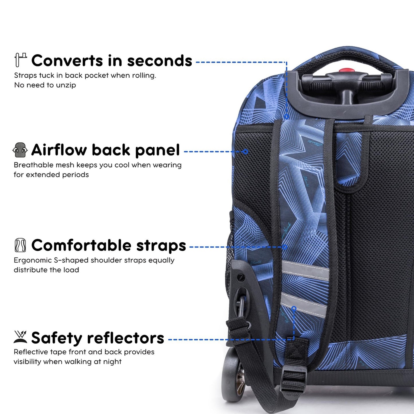 Kids Rolling Backpack with Wheels, School Roller Bookbag for Girls & Boys, 18" x6