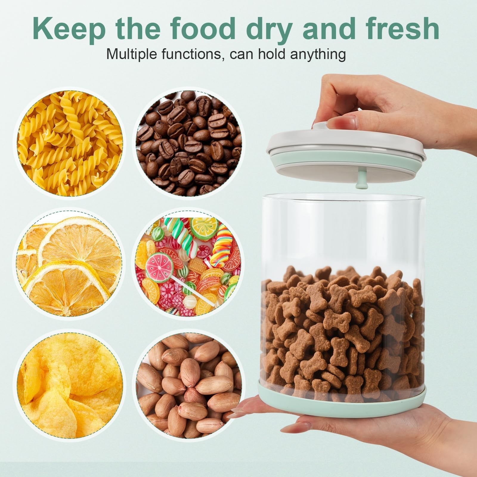 Airtight Glass Pet Food Storage Container, 2L Dog Cat Treat Jar, Durable & Seale6