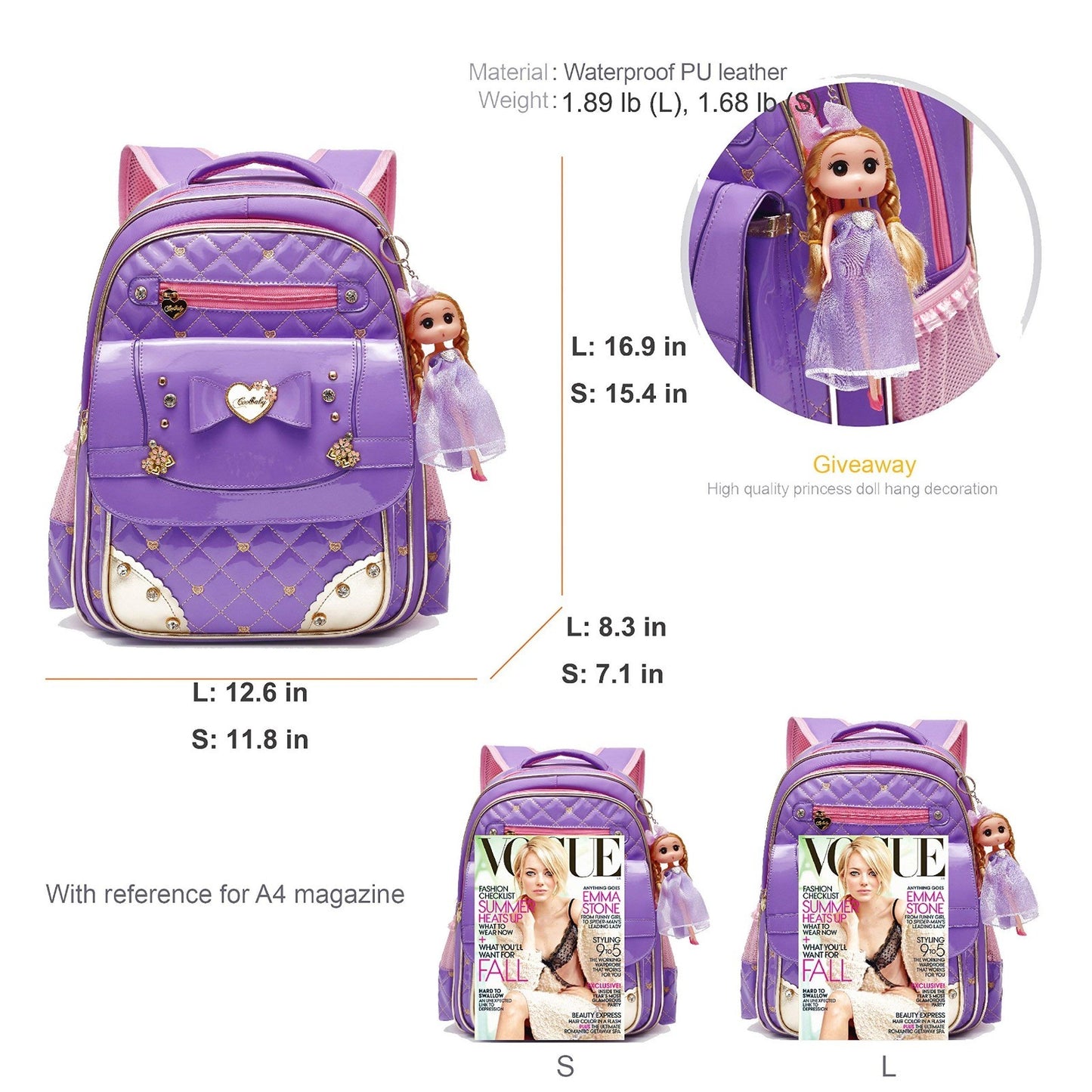 Waterproof Girls Backpack   Cute Toddler School Bag, Large Travel Daypack1