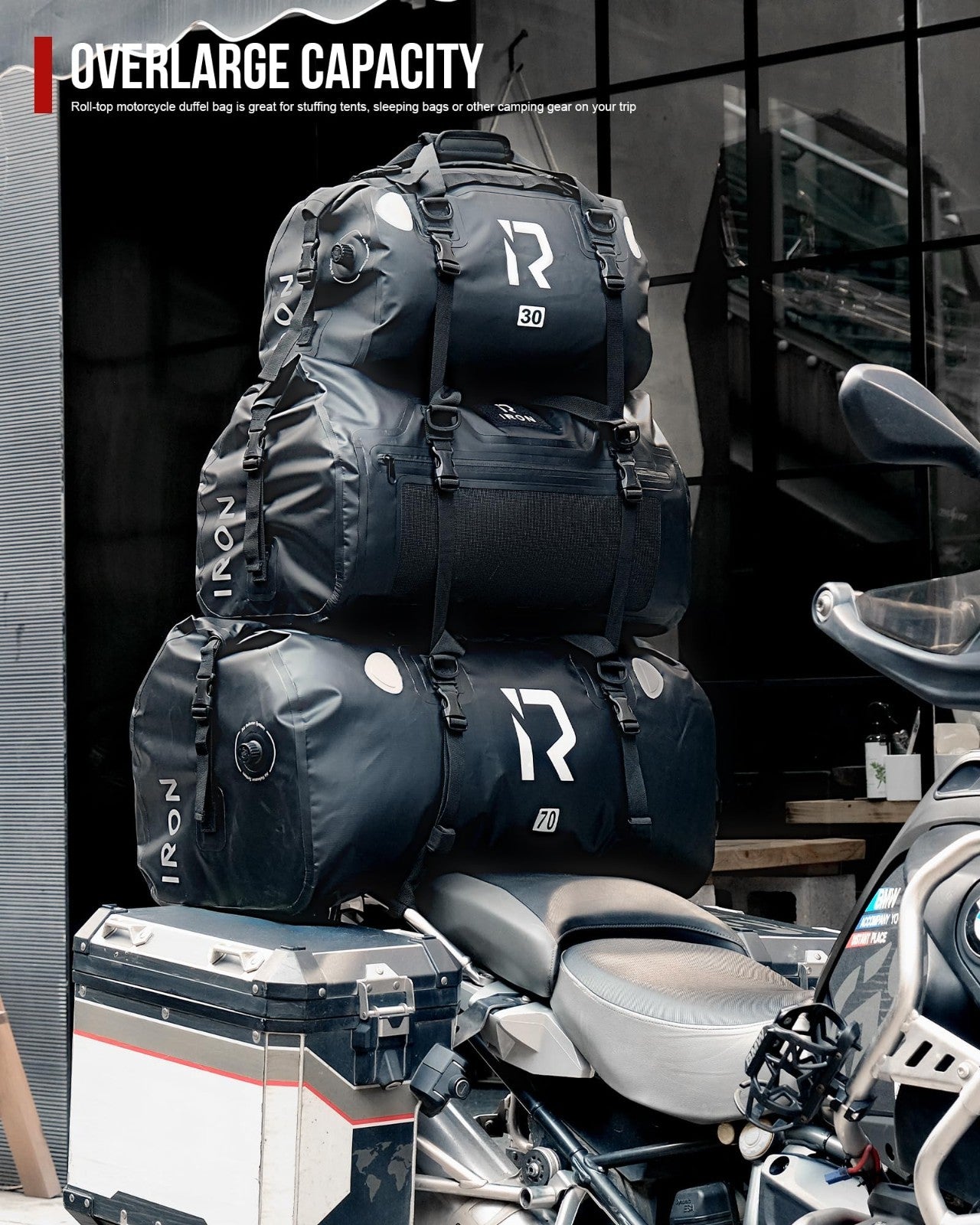 Waterproof Motorcycle Duffle Bag - 30L Tail Bag with Roll Top, Shoulder Straps,4