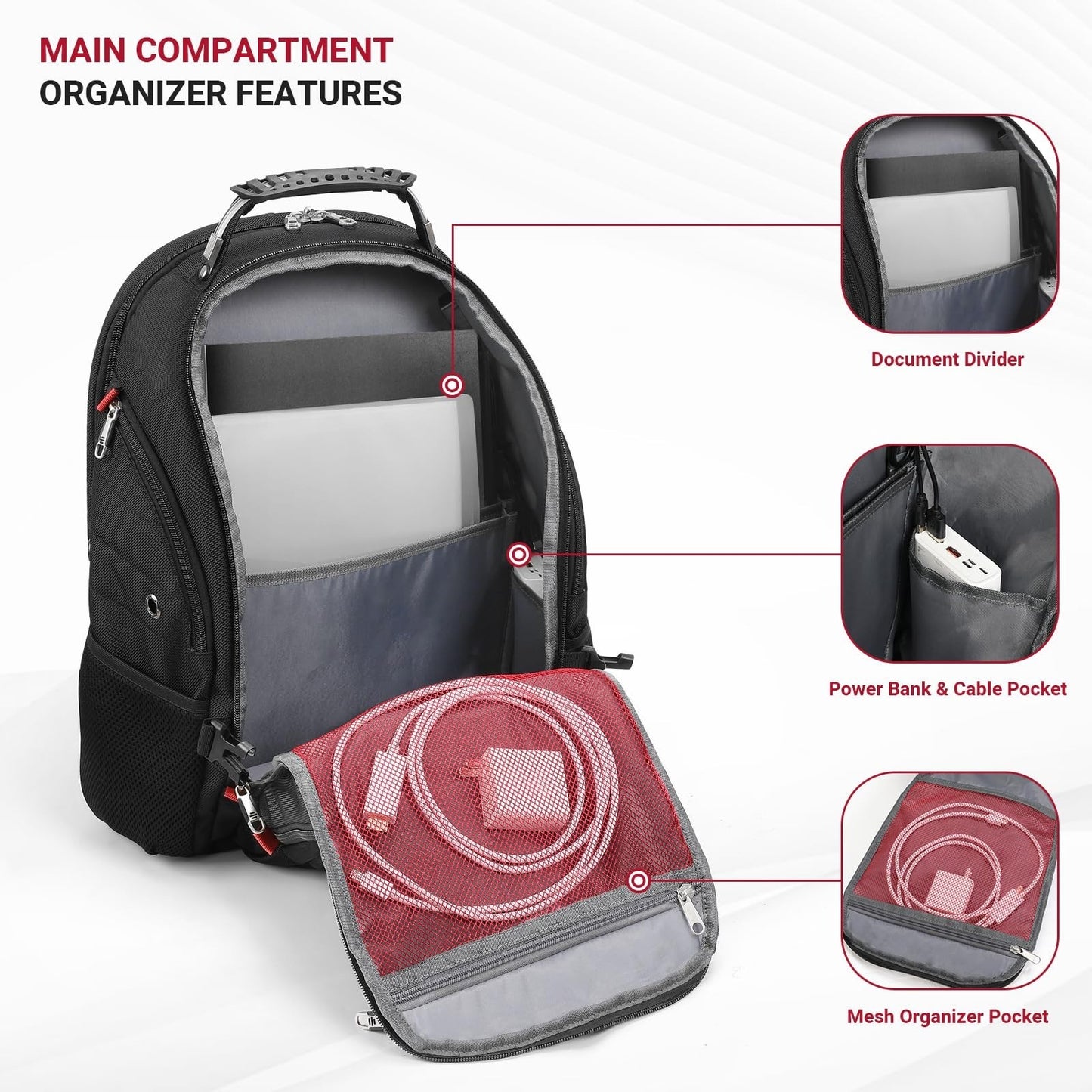 17" Travel Laptop Backpack, USB & Type C Charging, TSA Friendly, Multi Pocket Bu6