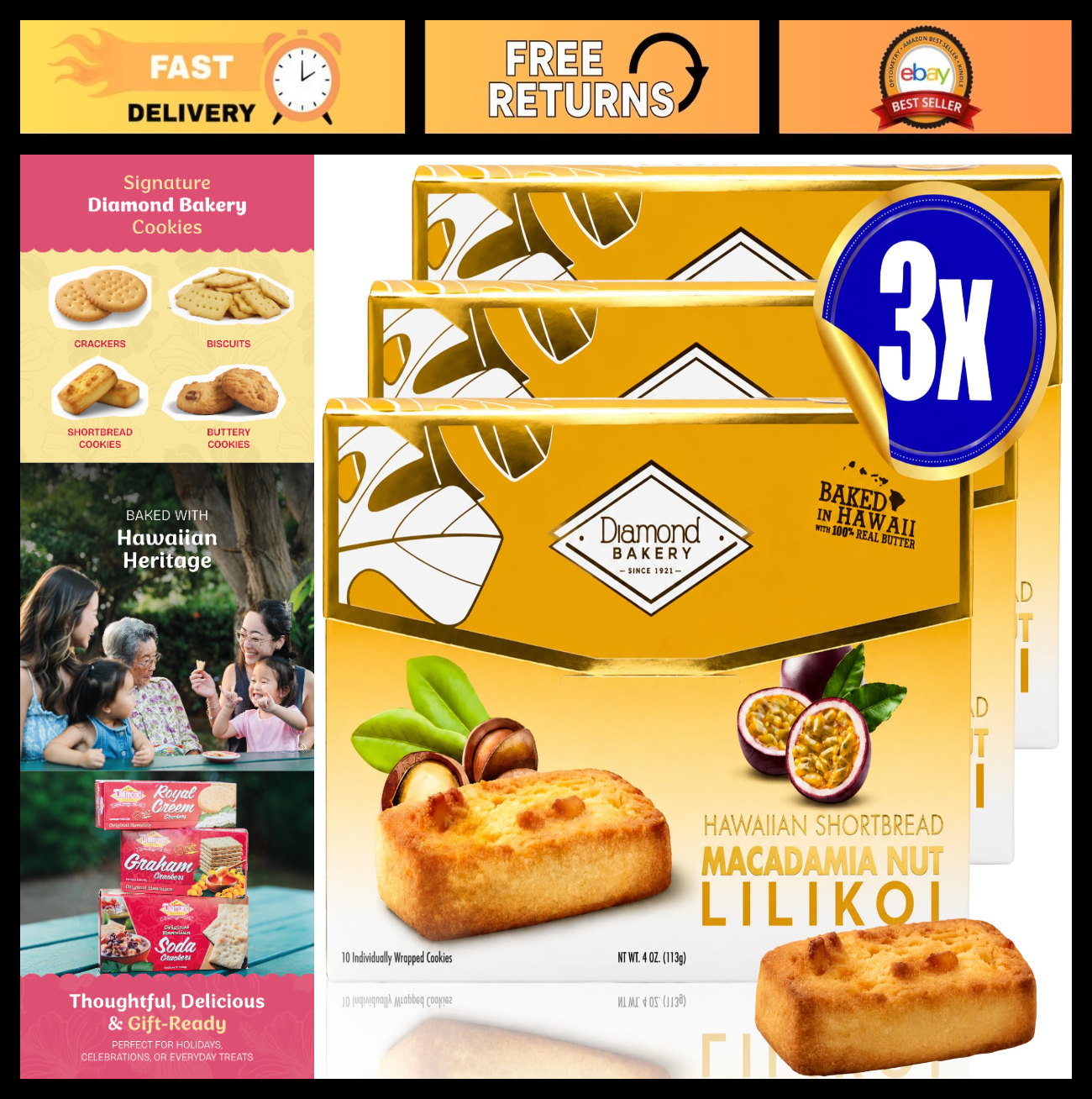 Hawaiian Lilikoi Macadamia Nut Shortbread Cookies 3-Pack | Individually Wrapped0