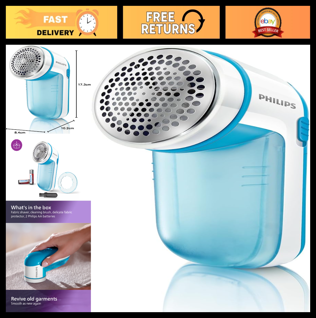 Fabric Shaver for All Garments - Removes Fabric Pills, Large Blade, Cleaning Bru0