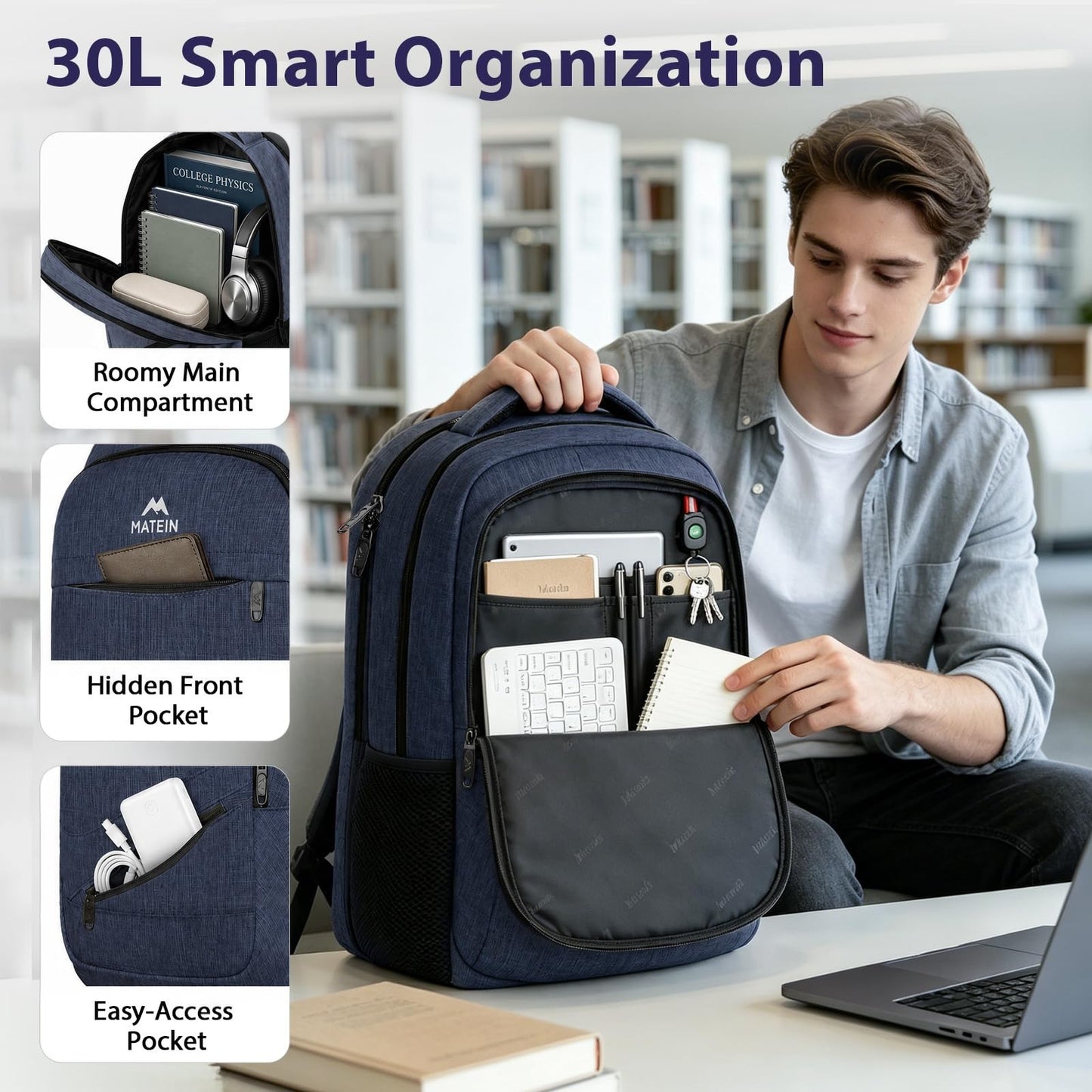 Large 17" Laptop Backpack for Men, Travel Work Bookbag, Carry On Rucksack5