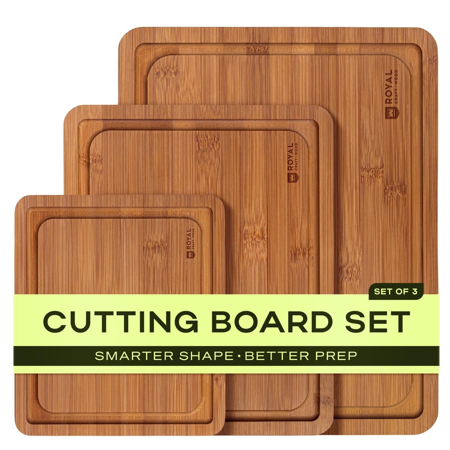 Wooden Cutting Boards Set   Bamboo Kitchen Prep & Serving Board with Juice Groov1