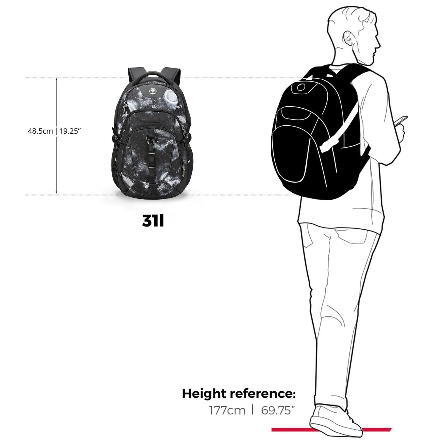Travel Laptop Backpack with USB Charging Port, Fits 15.6" Computer, 31L, Starry8