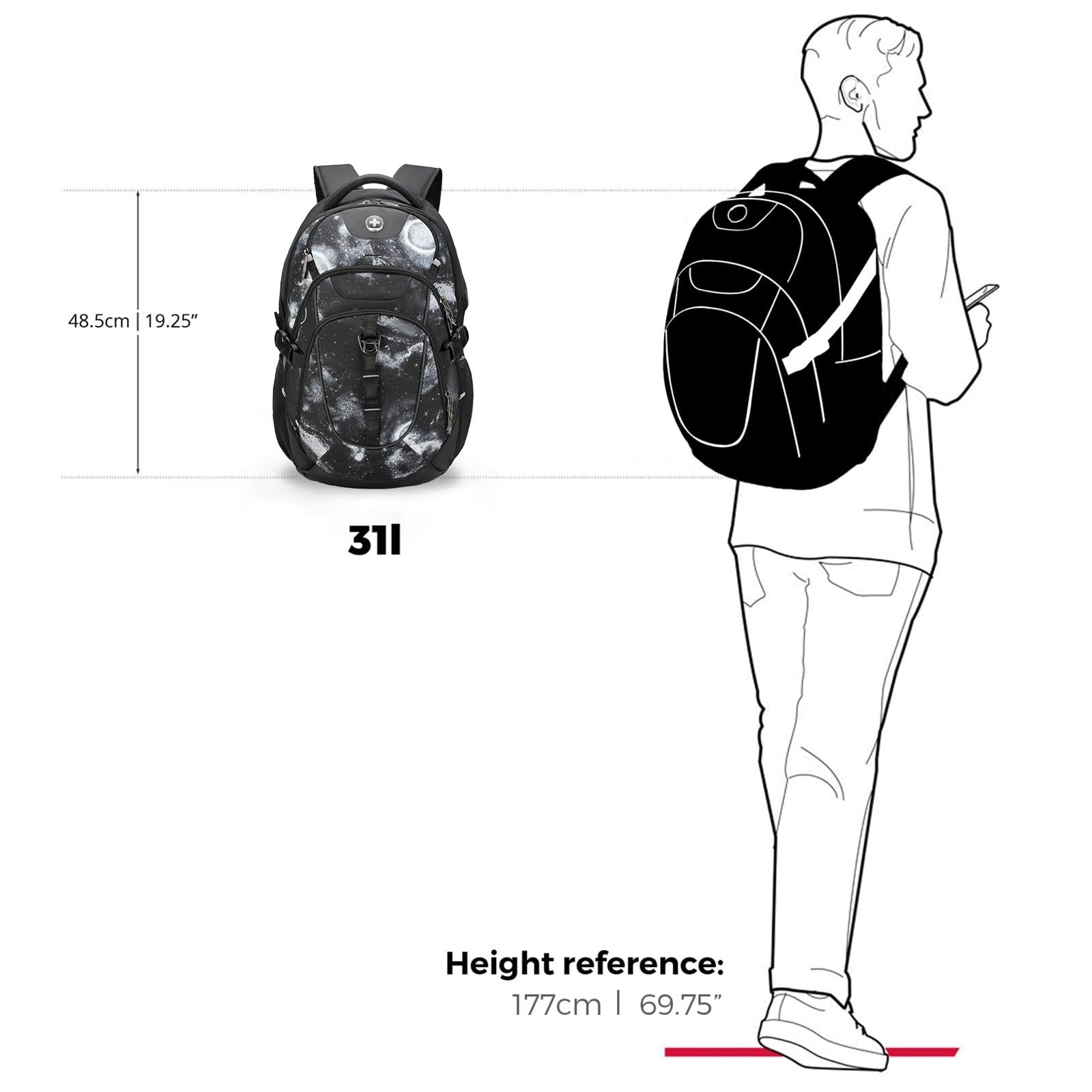 Travel Laptop Backpack with USB Charging Port, Fits 15.6" Computer, 31L, Starry8