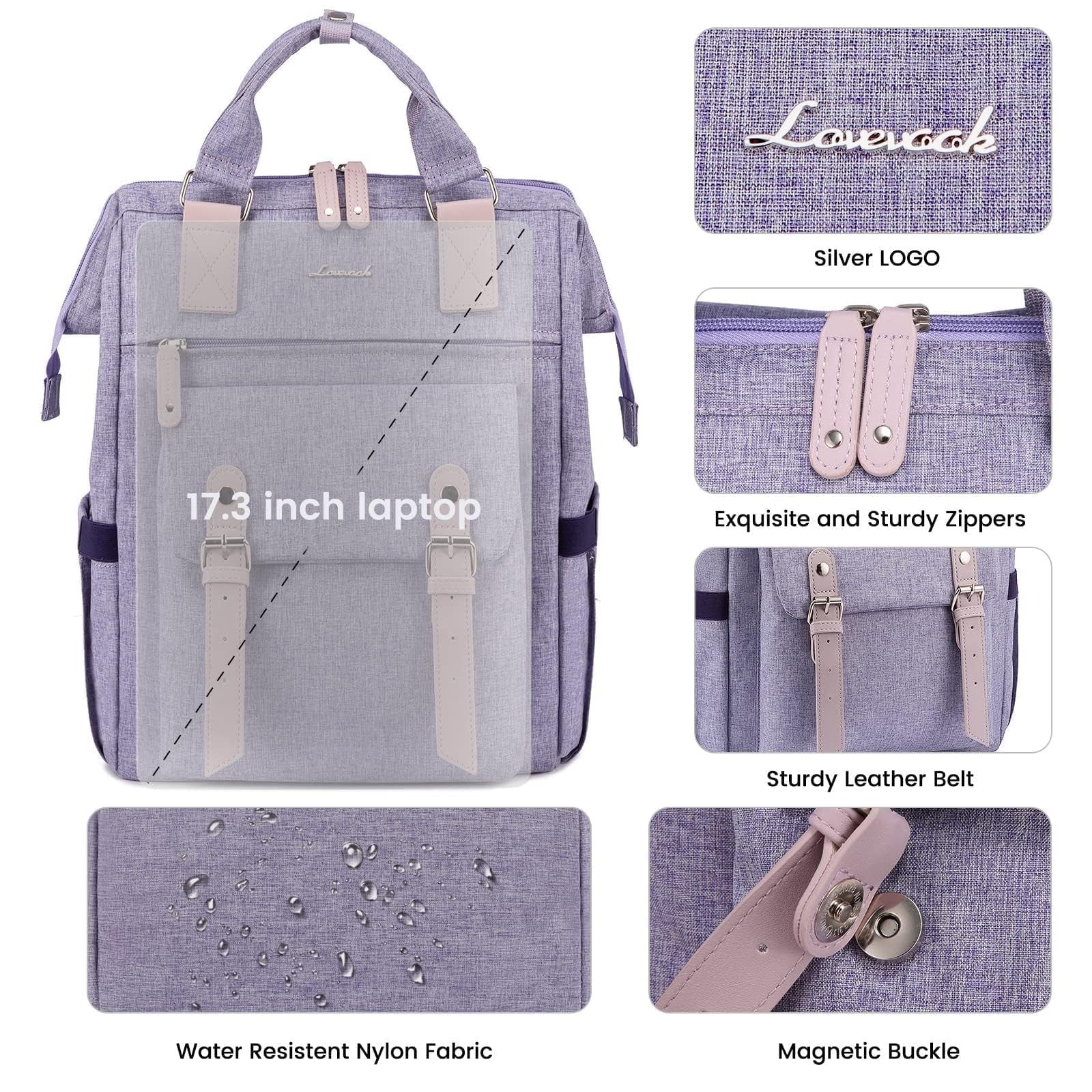 Stylish 17.3" Laptop Backpack for Women, Water Resistant Travel Bag, College Boo3