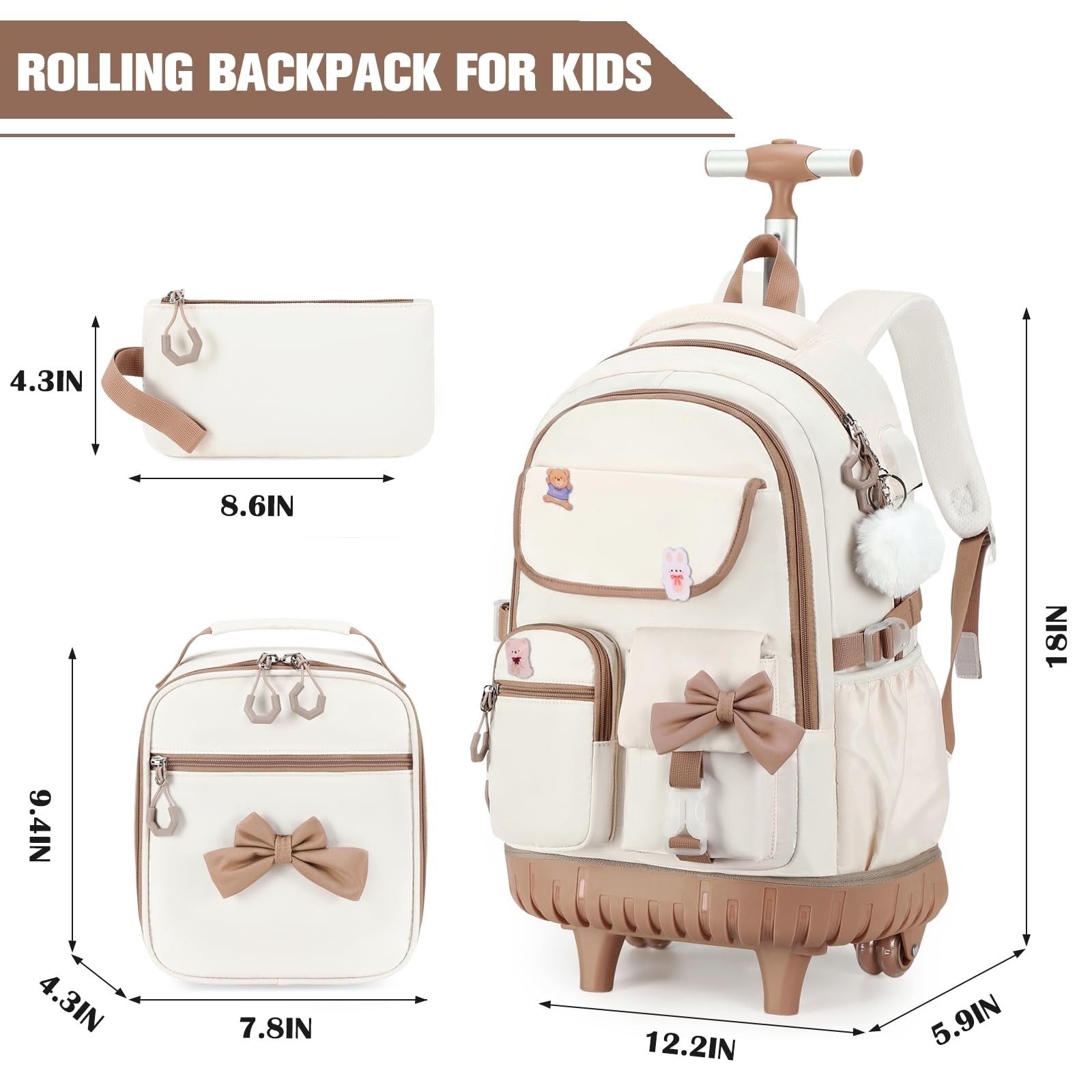 Rolling Backpack for Girls   Wheeled School Bag with Lunch Bag & Pencil Pouch, B2