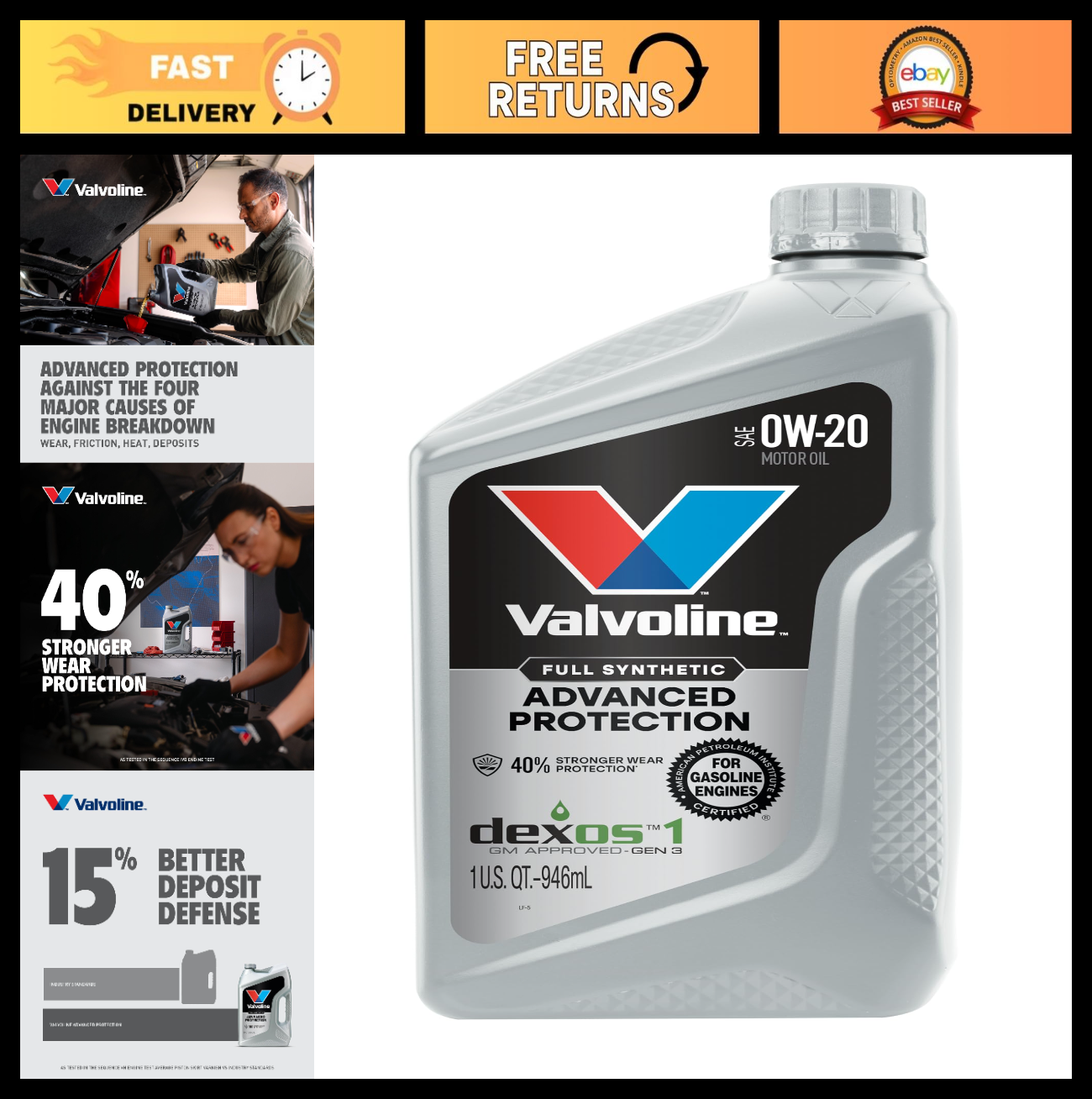 Full Synthetic 0W 20 Motor Oil   Advanced Performance, 1 Quart, Engine Protectio0